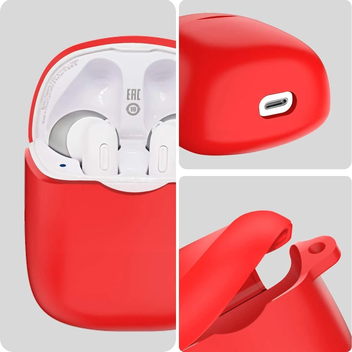 DL3 Mobilak Silicone Case Compatible with JBL Tune 220TWS/225TWS Earbuds, Soft Silicone Protective Case Cover, Shockproof Sleeve with Carabiner - Red