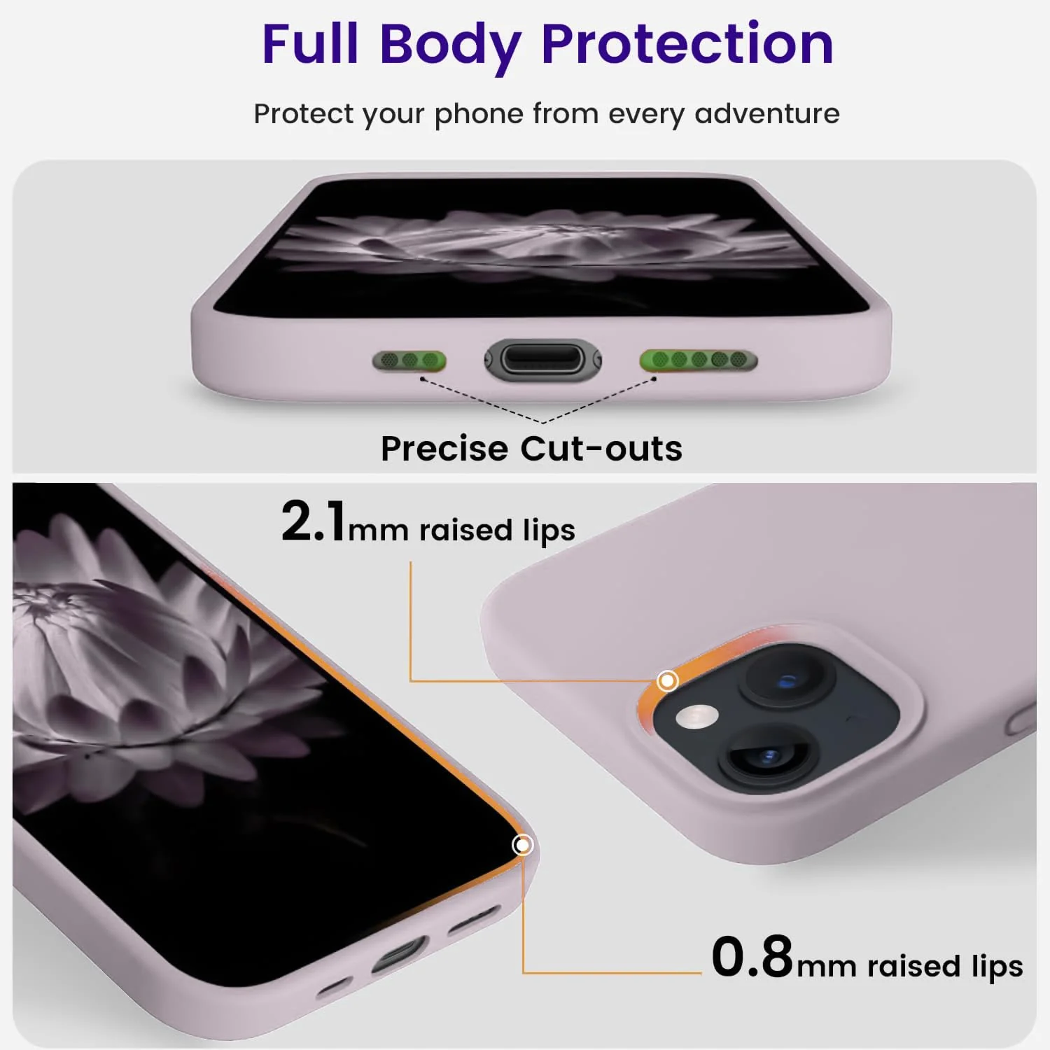 DL3 Mobilak Liquid Silicone Case for iPhone 15, Supports wireless charging, Shock-absorbing protection, Anti-fingerprint finish - A.Lavender Pink