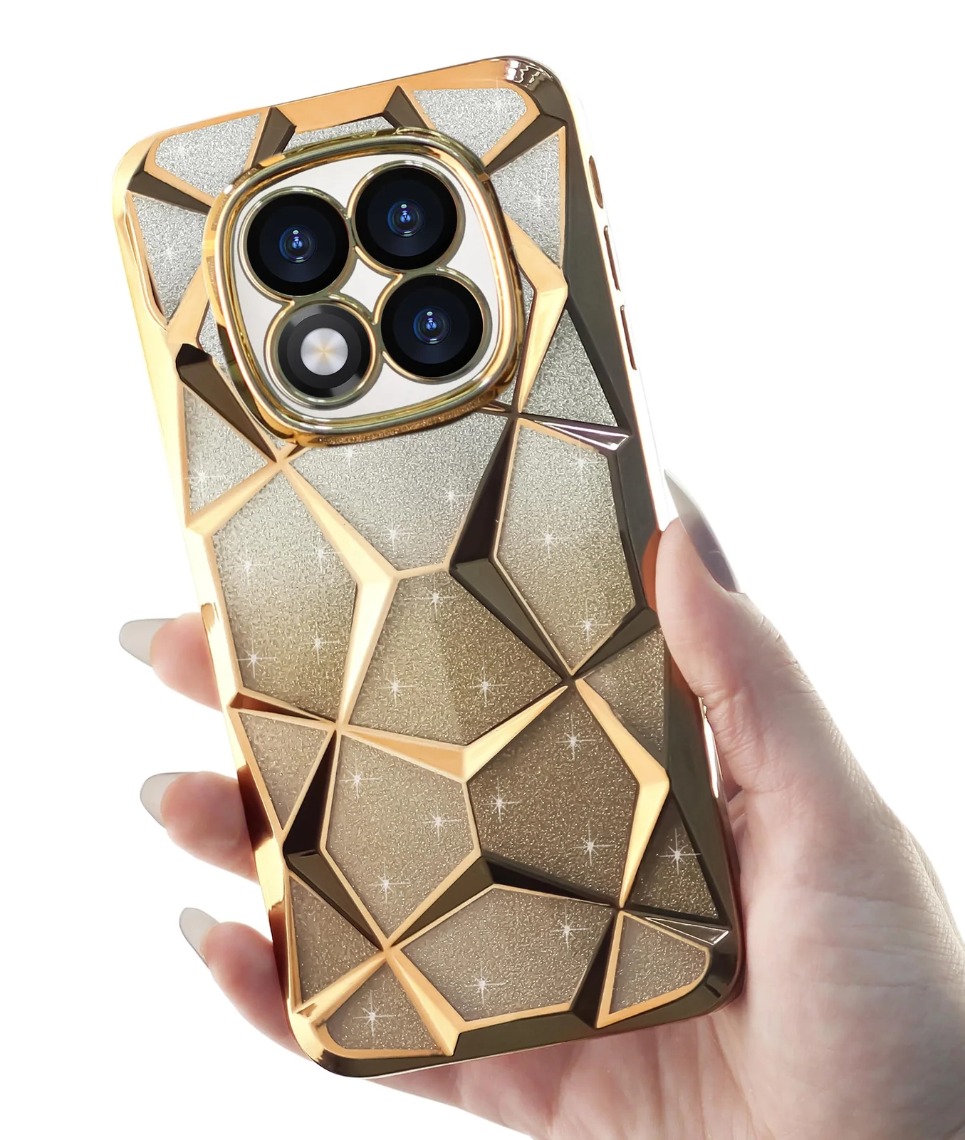 DL3 Mobilak Compatible with Redmi Note 14 Pro 5G /POCO X7 5G Case Plating Bling Gradient Glitter Clear Cover Soft TPU Silicone Cute Camera Protection Shockproof Back for Women Girls Case - Gold