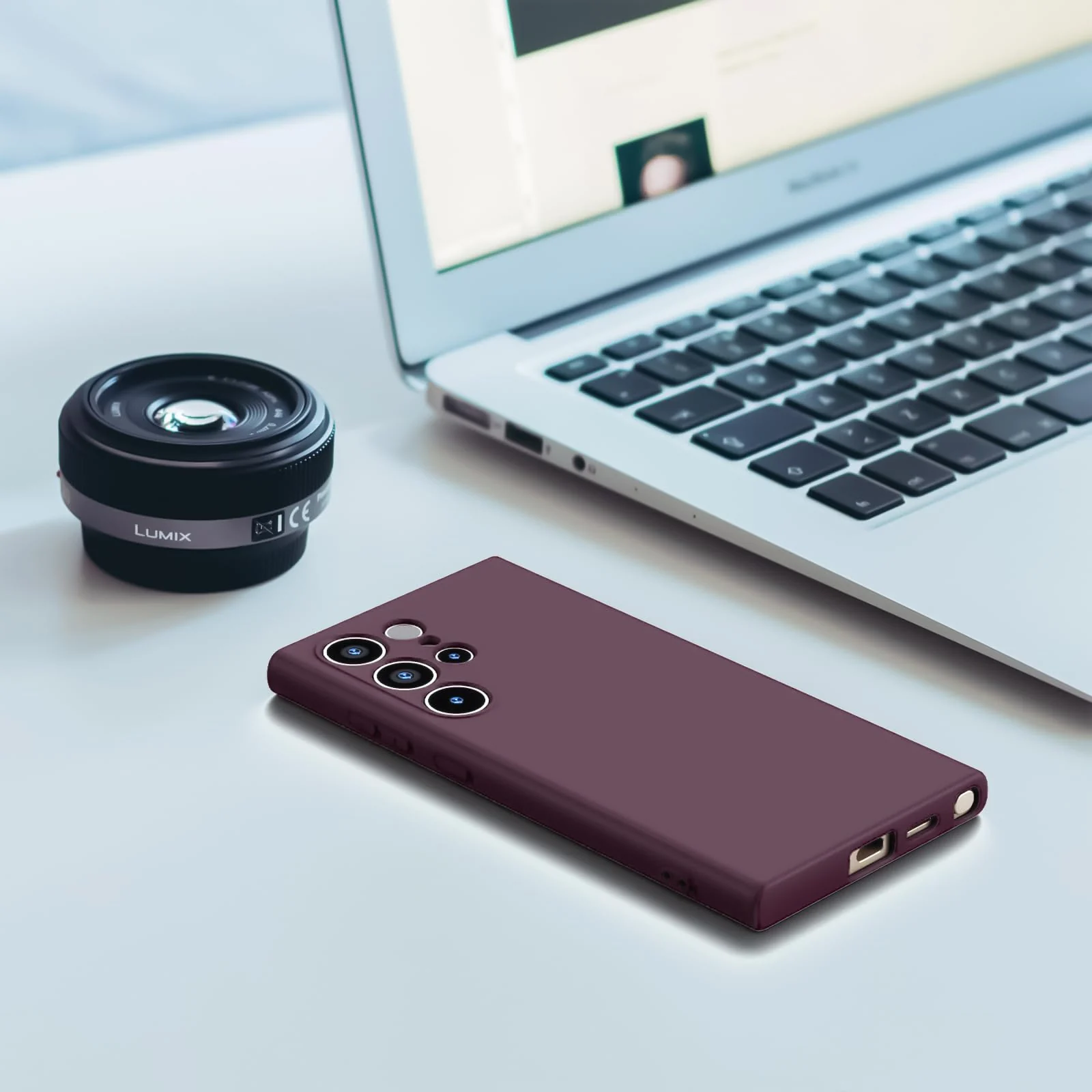 DL3 Mobilak Liquid Silicone Protective Case with Soft Microfiber Lining with Full Camera Protection for Samsung Galaxy S23 Ultra - Wine Red