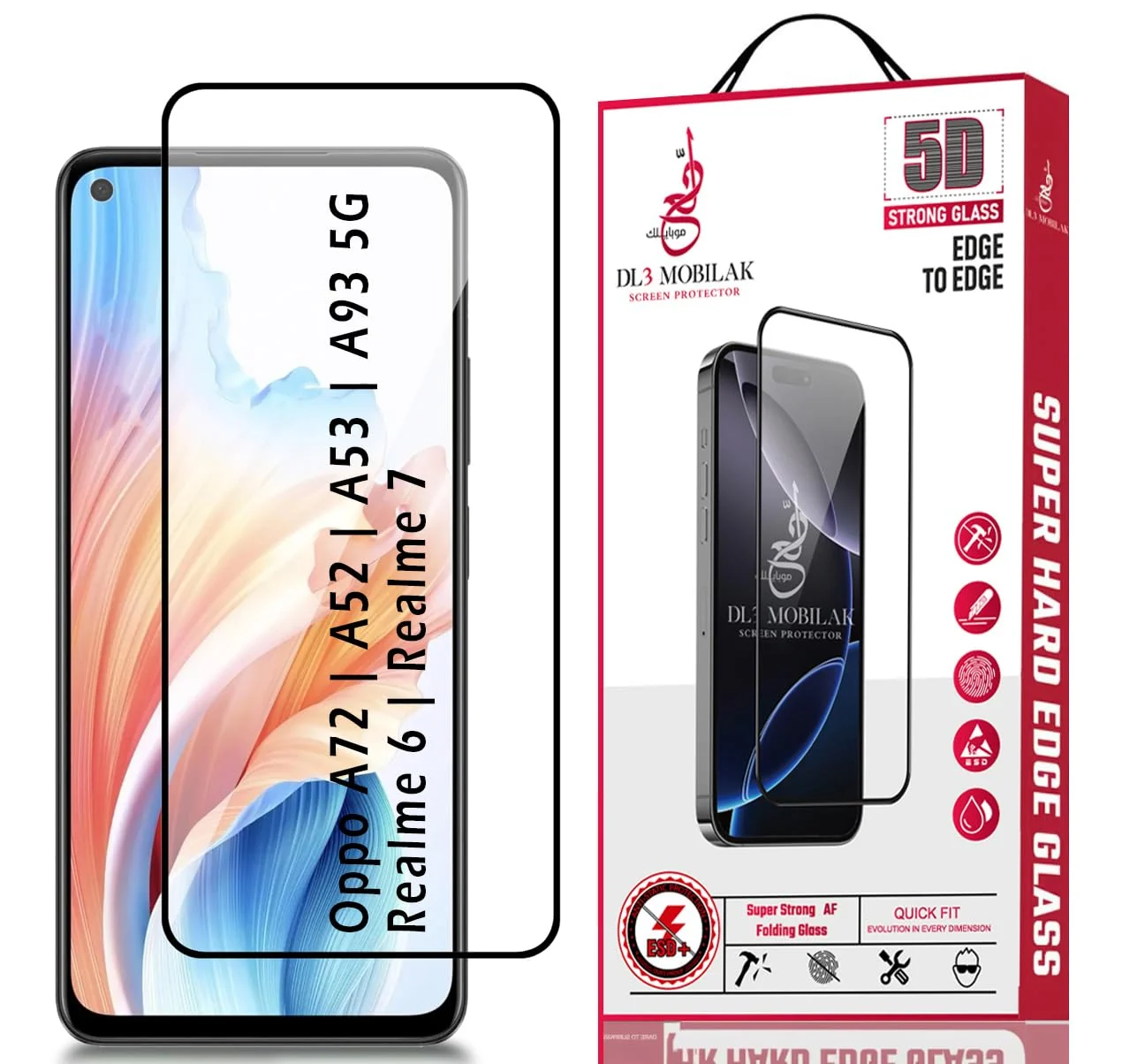 DL3 Mobilak for OPPO A72 / A52 /A53 / A93 5G/ realme 6 /realme 7 Tempered Glass Screen Protector, 9H Hardness Anti-Scratch Tempered Glass flim, Case Friendly, Anti-Scratch - Clear