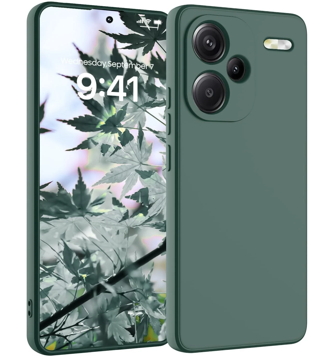 DL3 Mobilak Xiaomi Redmi Note 13 Pro+ Plus 5G Case, Soft Flexible Liquid Silicone Gel Rubber Bumper Cover, Full Body Shockproof Protective Phone Case - Green