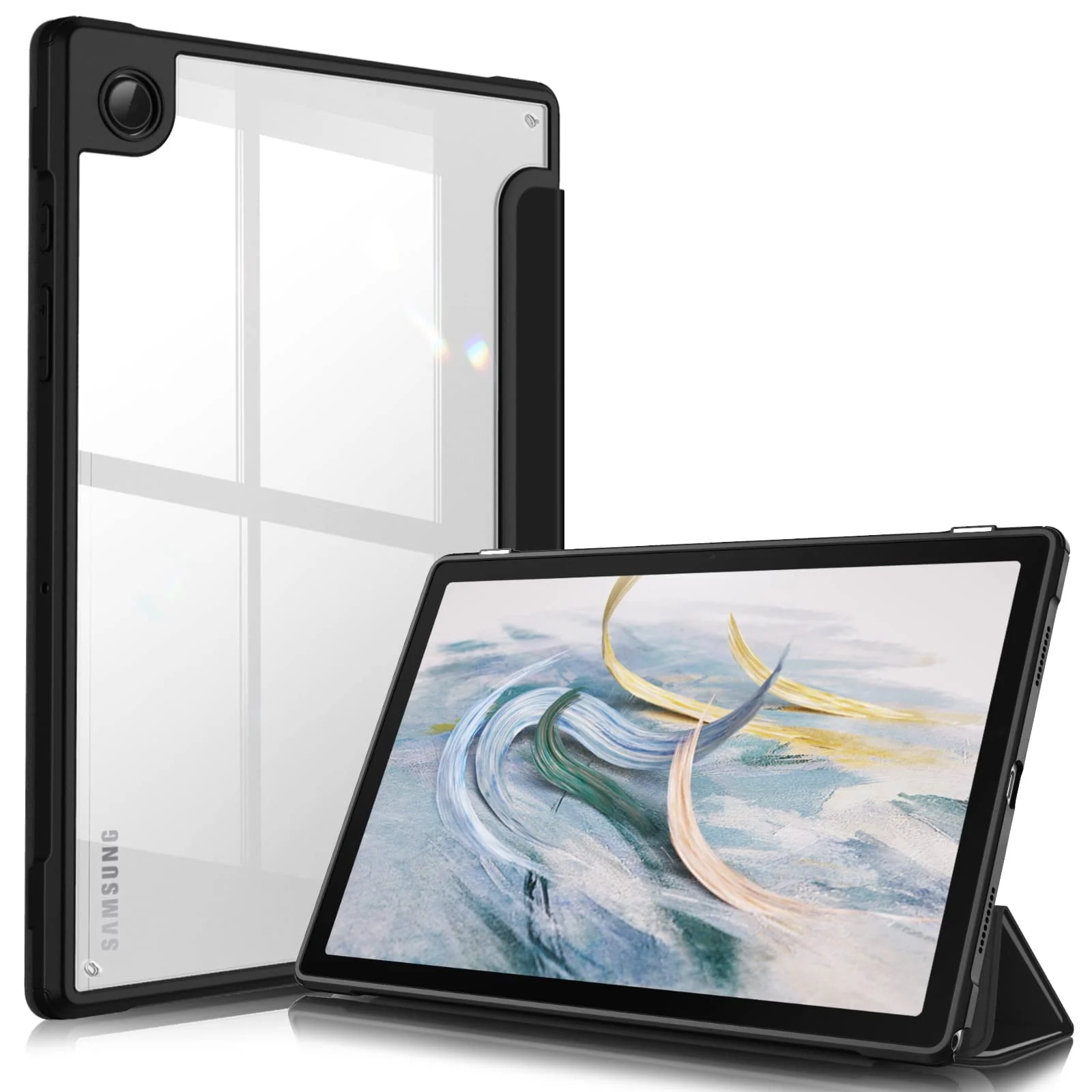DL3 Mobilak Hybrid Slim Case for Samsung Galaxy Tab A8 10.5 inch 2021 Model (SM-X200/X205), Shockproof Cover with Clear Transparent Back Shell, Auto Wake/Sleep - Black