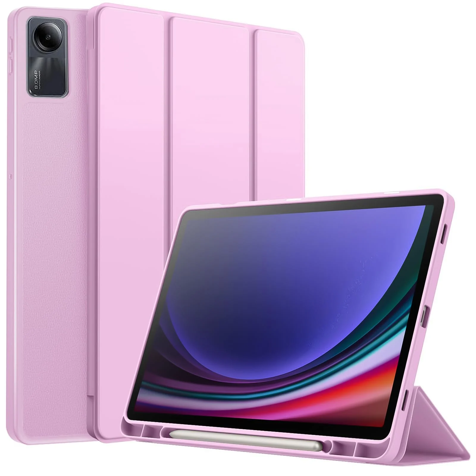 DL3 Mobilak Smart Case For Xiaomi Redmi Pad SE 11 inch Tablet 2023 Cover with Pencil Holder, Soft TPU Smart Stand Back Cover Auto Wake/Sleep - Pastel Violet