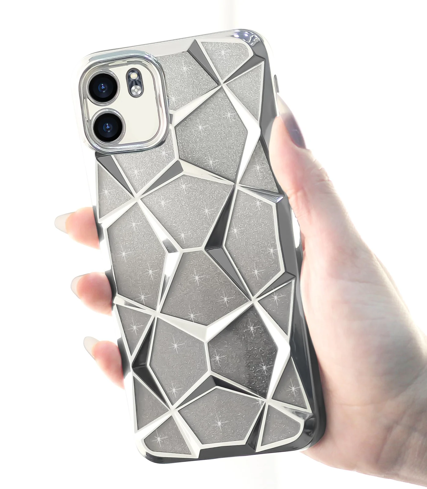 DL3 Mobilak Compatible with Infinix Smart 9 / Infinix Hot 50i Case Plating Bling Gradient Glitter Clear Cover Soft TPU Silicone Cute Camera Protection Shockproof Back for Women Girls Case - Silver