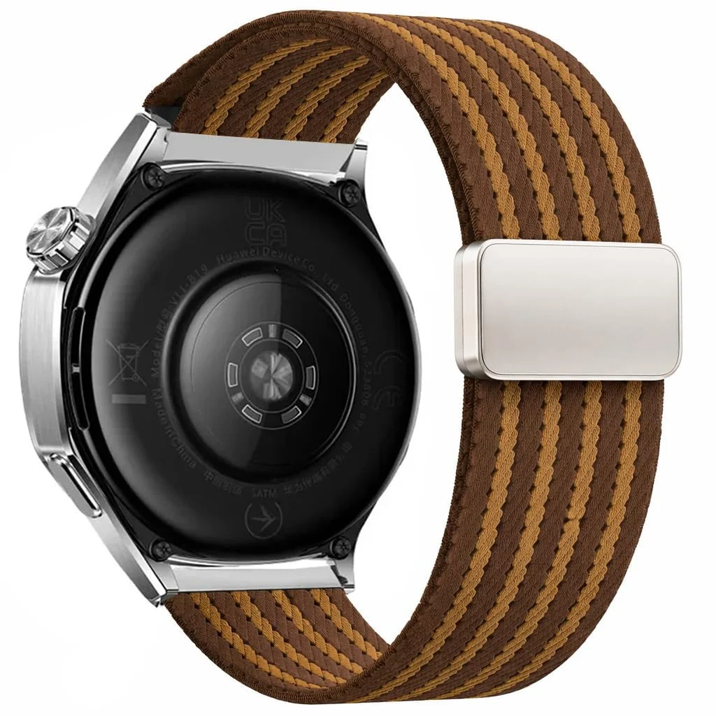 DL3 Mobilak 18mm Nylon Braided band compatible with Huawei Watch GT6 41mm/GT5 Pro 42mm/GT5 41mm/GT4 41mm/Huawei Watch 5 42mm, Magnetic Buckle Stretchy Nylon Strap for Garmin Venu 2S/3S/Vivomove 3S/Vivoactive 4S - Brown Striped