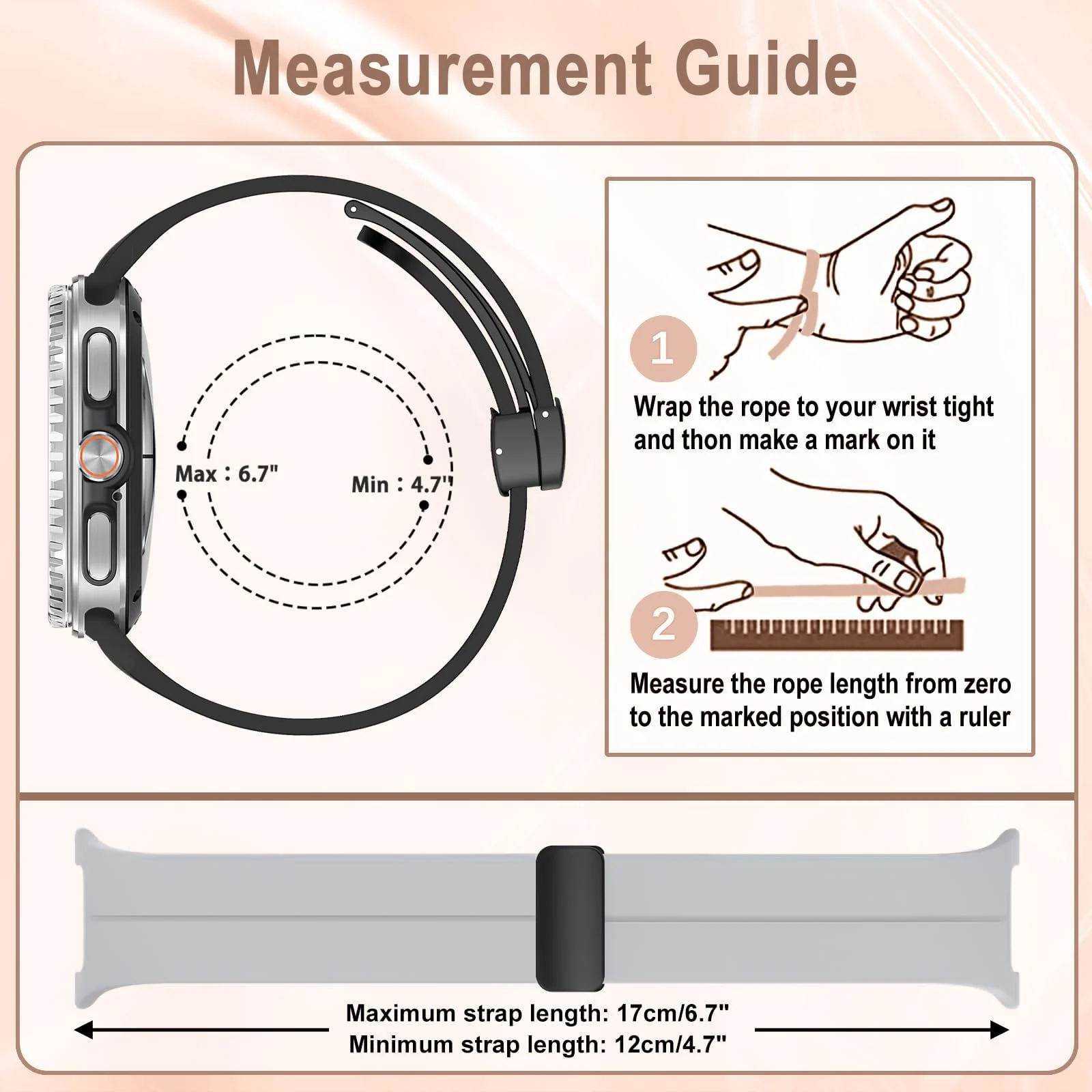 DL3 MOBILAK Magnetic Silicone Watch Strap for Samsung Galaxy Watch 8 40 / 44 mm and Watch 8 Classic 46 mm, Gray