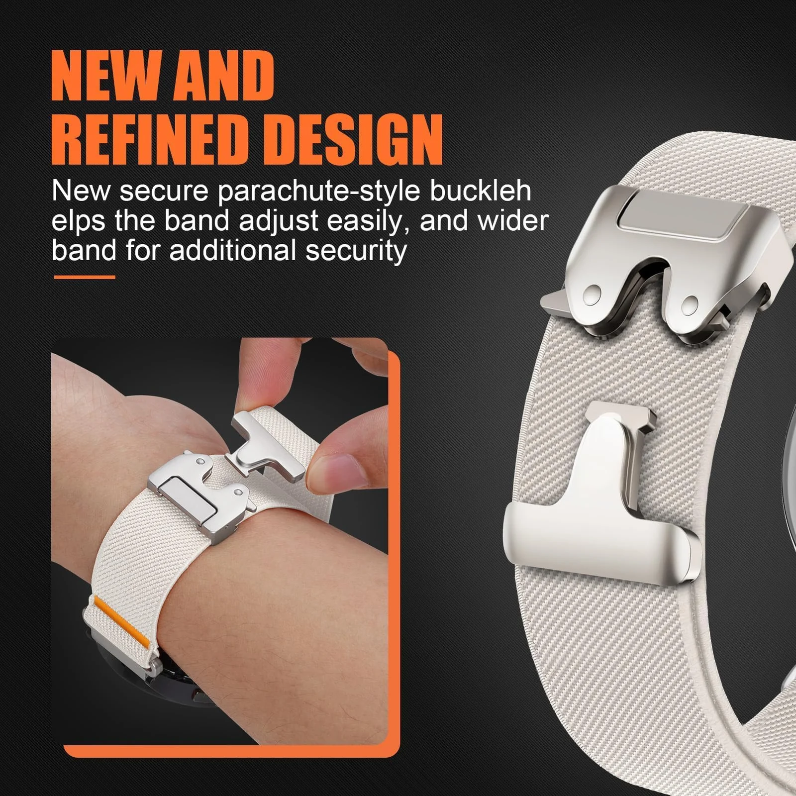 DL3 MOBILAK 22 mm Elastic Nylon Watch Strap with Parachute Buckle, Starlight
