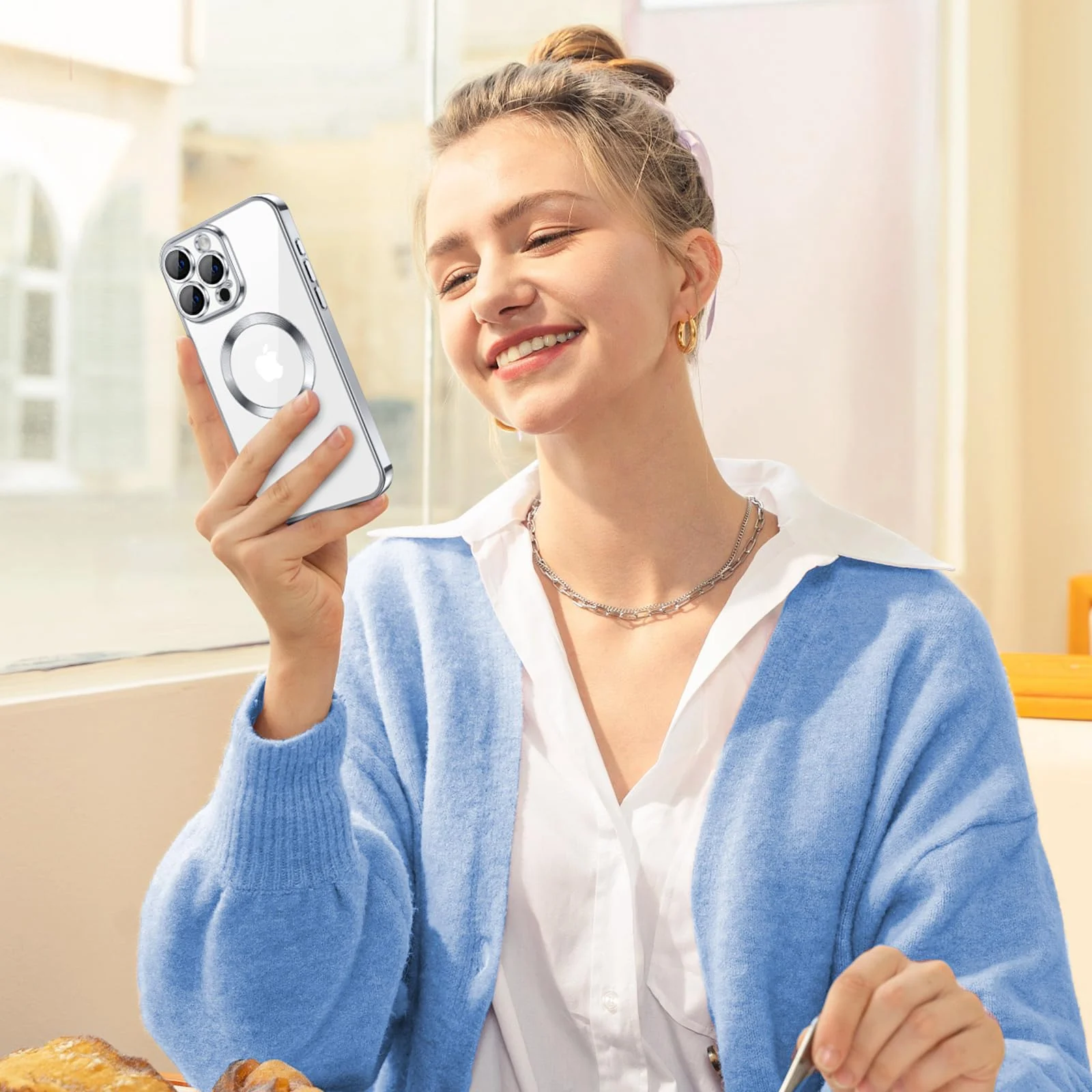 DL3 Mobilak Plated-Edge TPU Protective Case with Camera Protection for iPhone 11 Pro Max - Silver