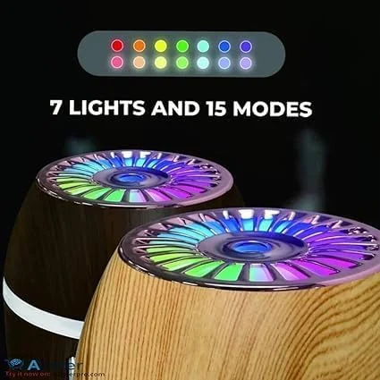 Mobigon Wood Cool Mist Ultrasonic Humidifier for Room Moisture, Aroma Diffuser for Home, 300ml Essential Oil Diffuser with 7 Colorful Night Light, Auto Shut-Off, Home, Office, car - F.Light Brown