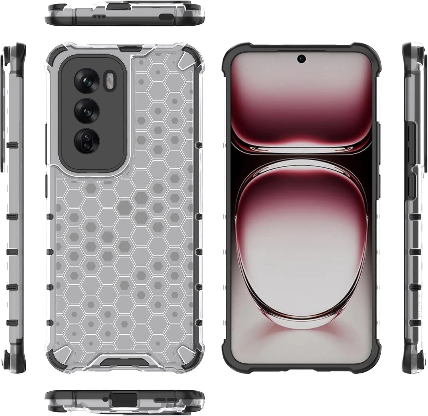 DL3 Mobilak Honeycomb Protective Case for OPPO Reno 12 Pro 5G, Shock-absorbing protection, Transparent design, Slim, lightweight profile - Clear