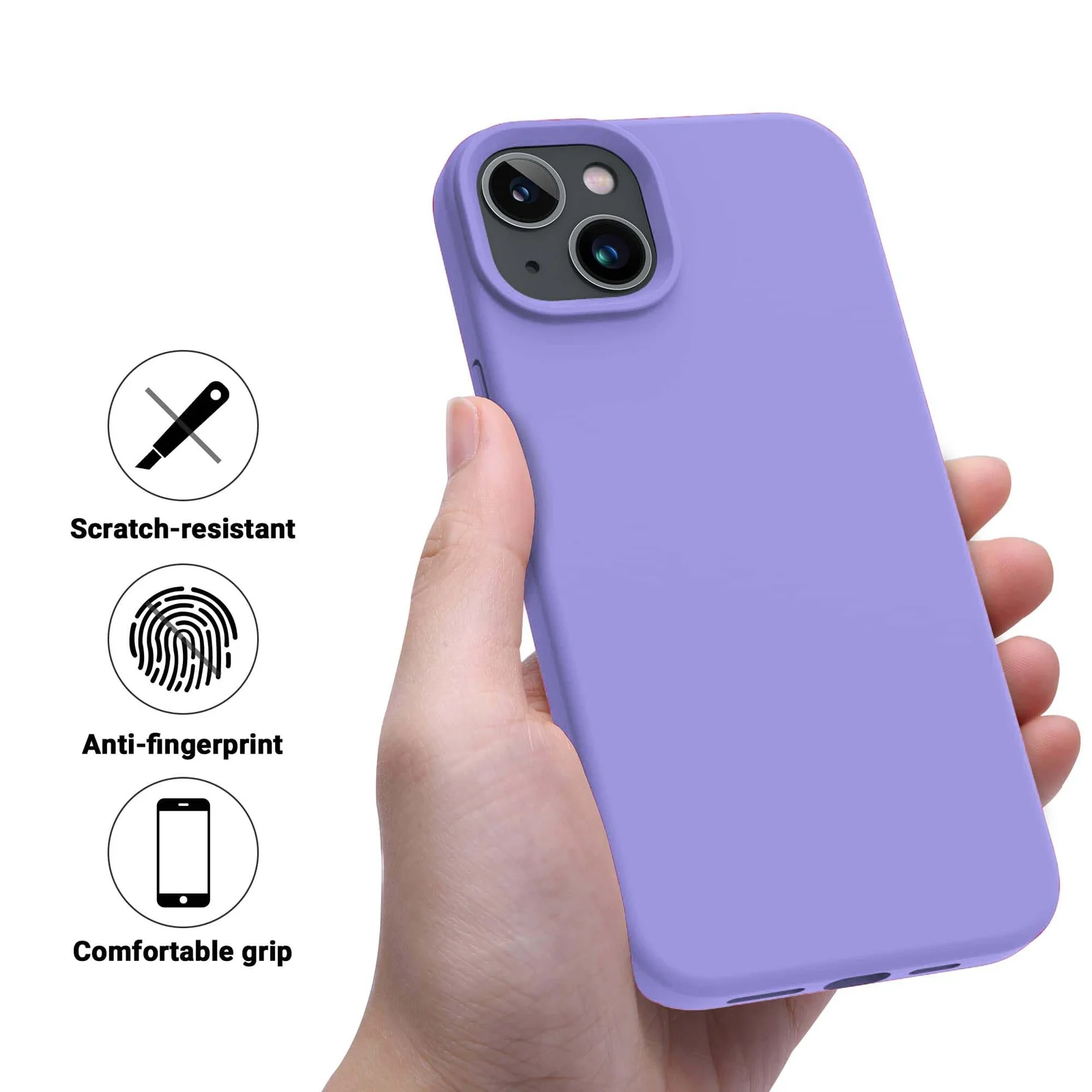 "DL3 Mobilak Compatible with iPhone 15 Plus/iPhone 14 Plus Case 6.7"", Slim Liquid Silicone 3 Layers Soft Gel Rubber Cover Protective Phone Case with Anti-Scratch Microfiber Lining - Light Purple"