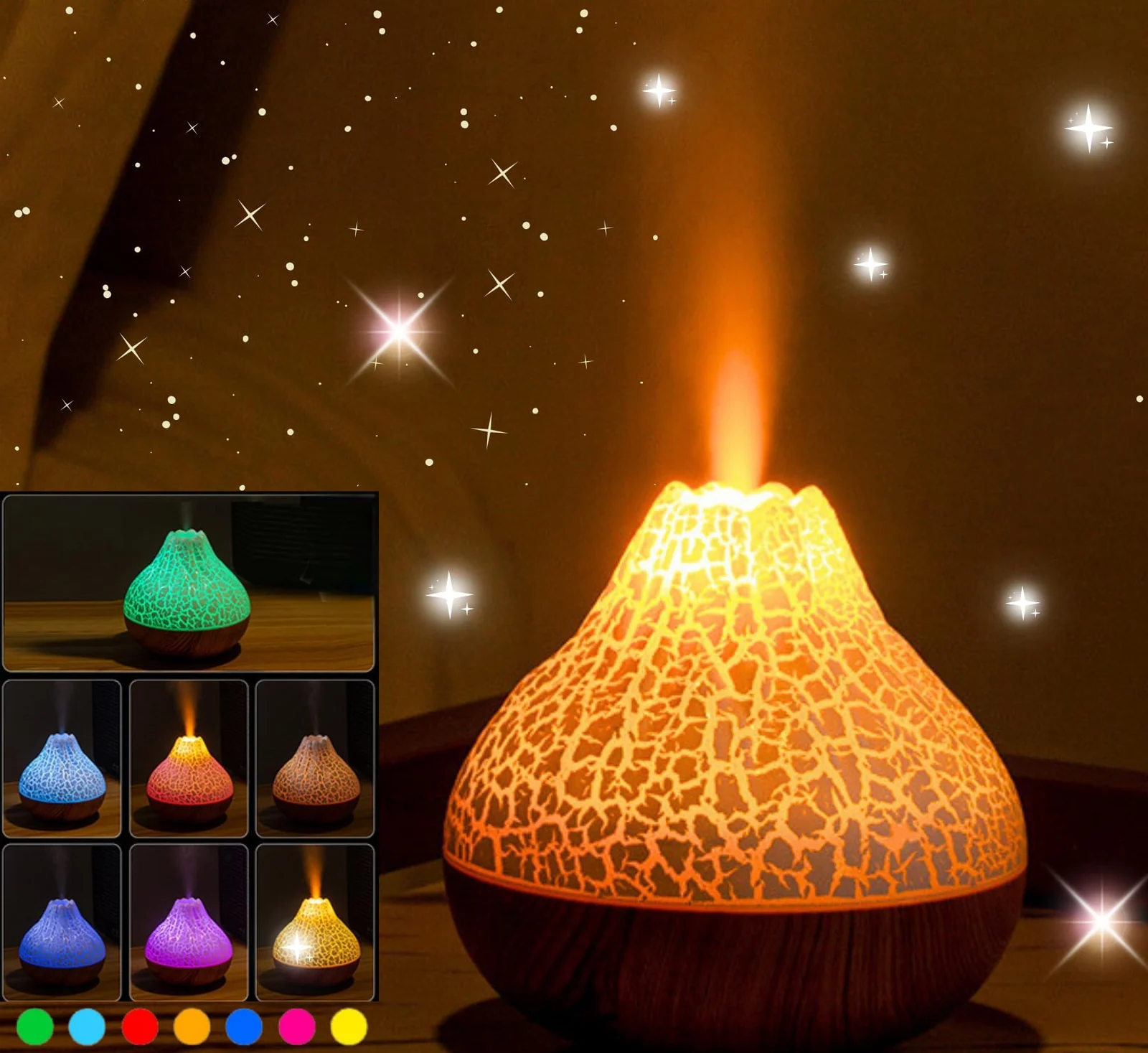 Mobigon Wood Cool Mist Ultrasonic Humidifier for Room Moisture, Aroma Diffuser for Home, 300ml Essential Oil Diffuser with 7 Colorful Night Light, Auto Shut-Off, Home, Office, car - E.Dark Brown