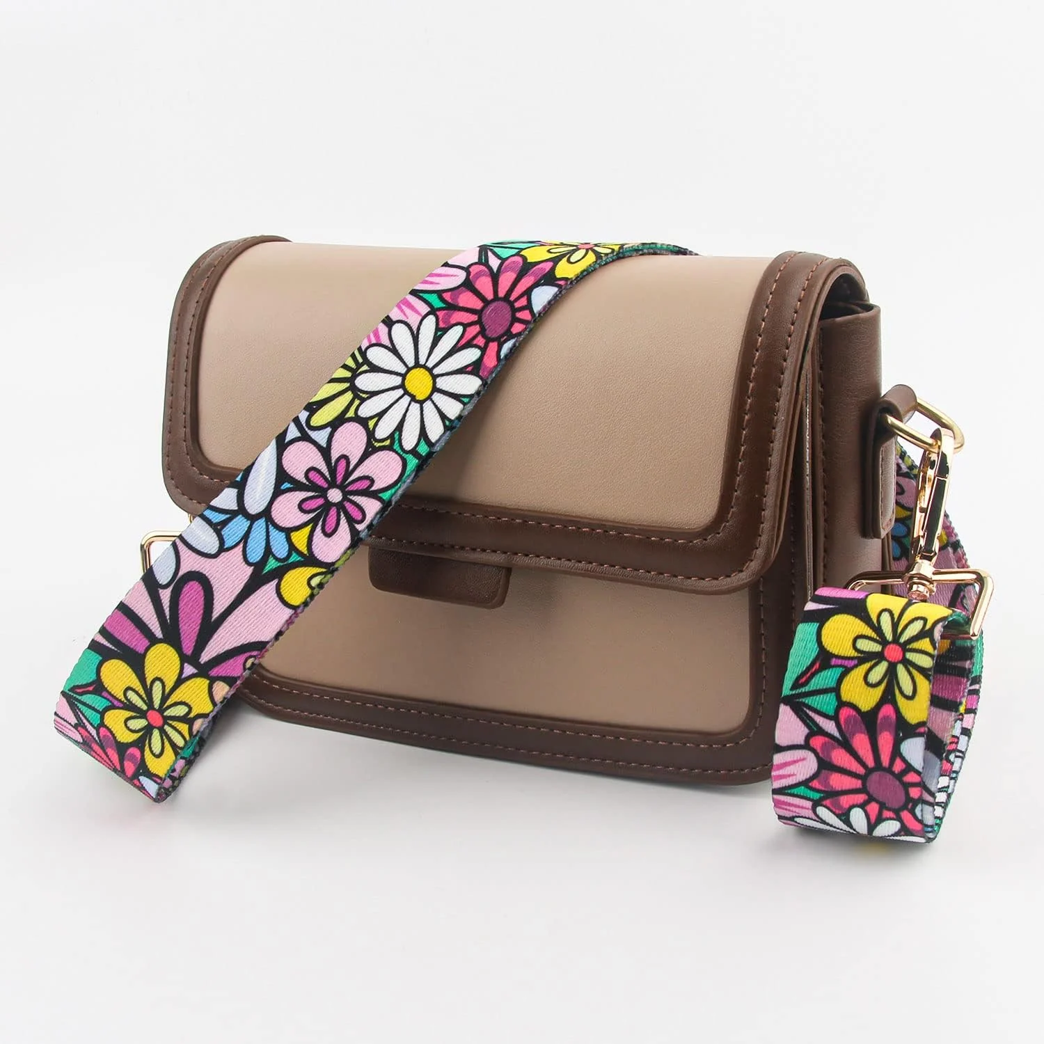 DL3 Mobilak Adjustable Wide Crossbody Bag Strap for Women, Replacement Shoulder Strap for Handbags, Totes & Purses with Elegant Embroidered Pattern and Metal Hooks - Daisy