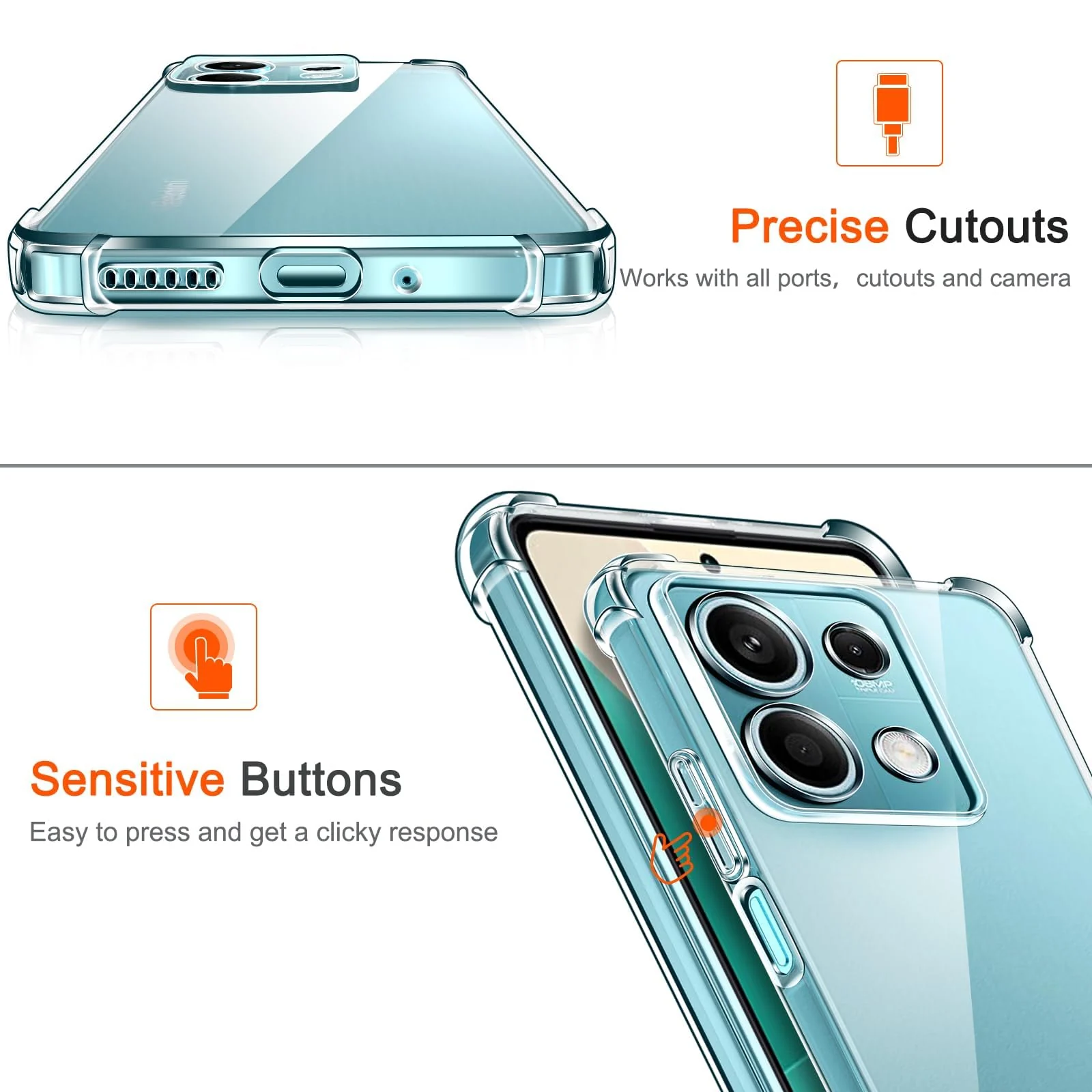 DL3 Mobilak Case Compatible with Xiaomi Redmi Note 13 5G (Not Fit Redmi Note 13 4G), Cover Silicone TPU Gorilla Anti-shock Protector Camera Shockproof Corners - Clear