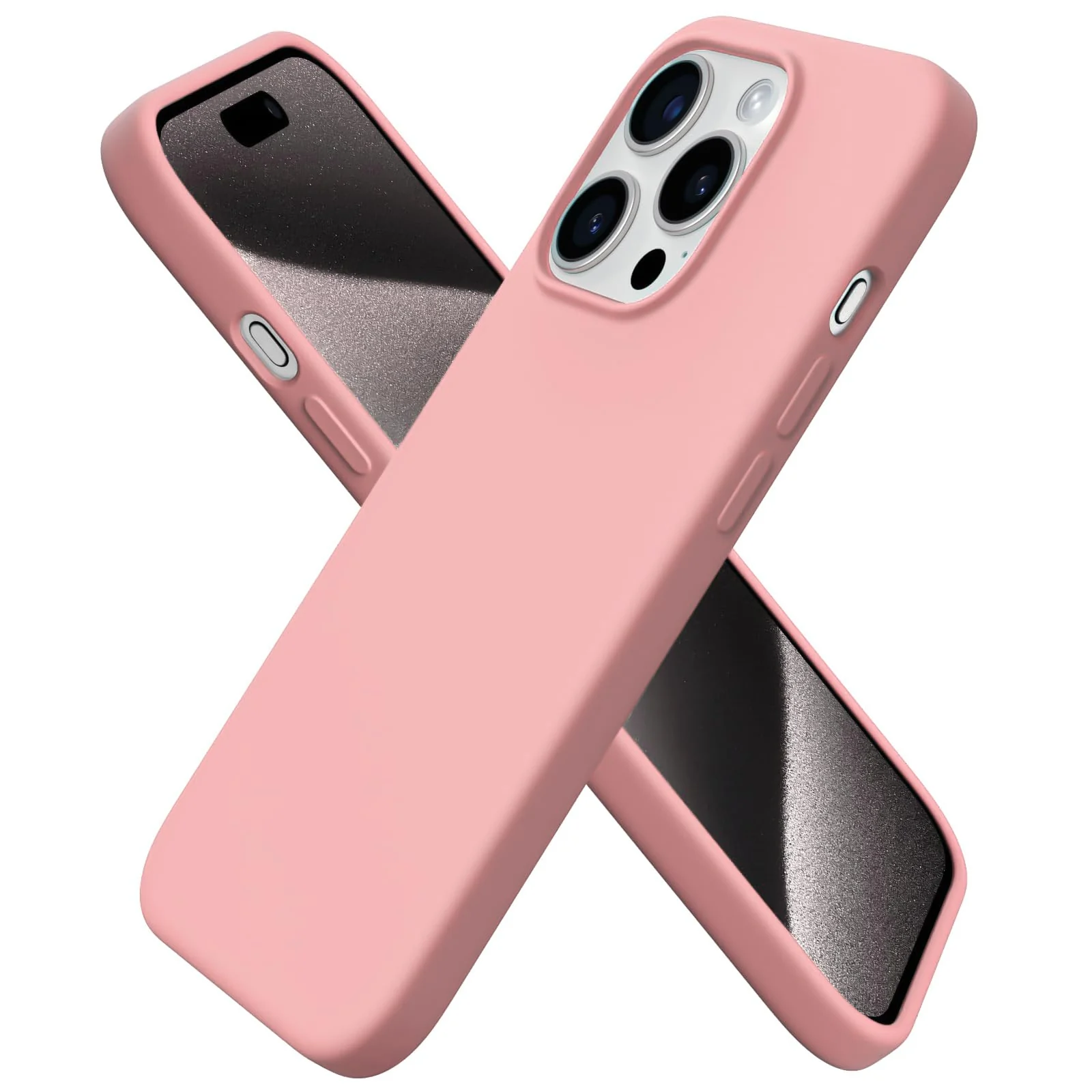 DL3 Mobilak Liquid Silicone Protective Case for iPhone 15 Pro Max with Camera Protection and Microfiber Lining - Pastel Pink