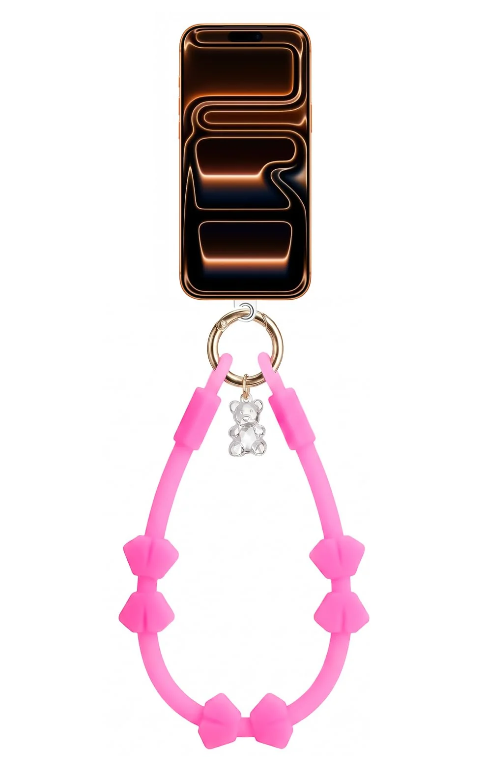 DL3 Mobilak Silicone Crystal Lanyard, 30cm Phone Wrist Strap Lanyard Keychain Office Wrist Strap with Clasp and Bear for Women Phone ID Card, Keys Strap - A-Neon Pink