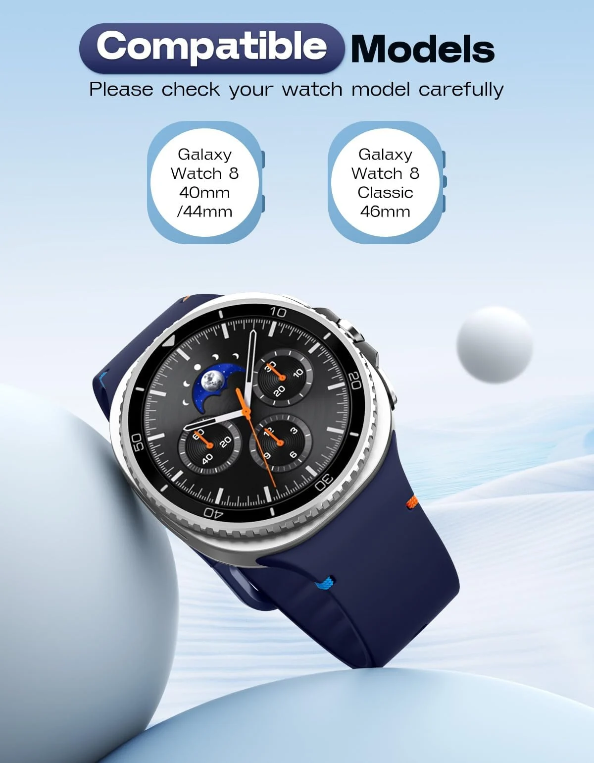 DL3 Mobilak Silicone Bands Compatible with Samsung Galaxy Watch 8 Band 40mm 44mm, Galaxy Watch 8 Classic Band 46mm, Waterproof Soft Wristband Sport Strap for Galaxy Watch 8 Bands 2025 Women Men - Midnight Blue