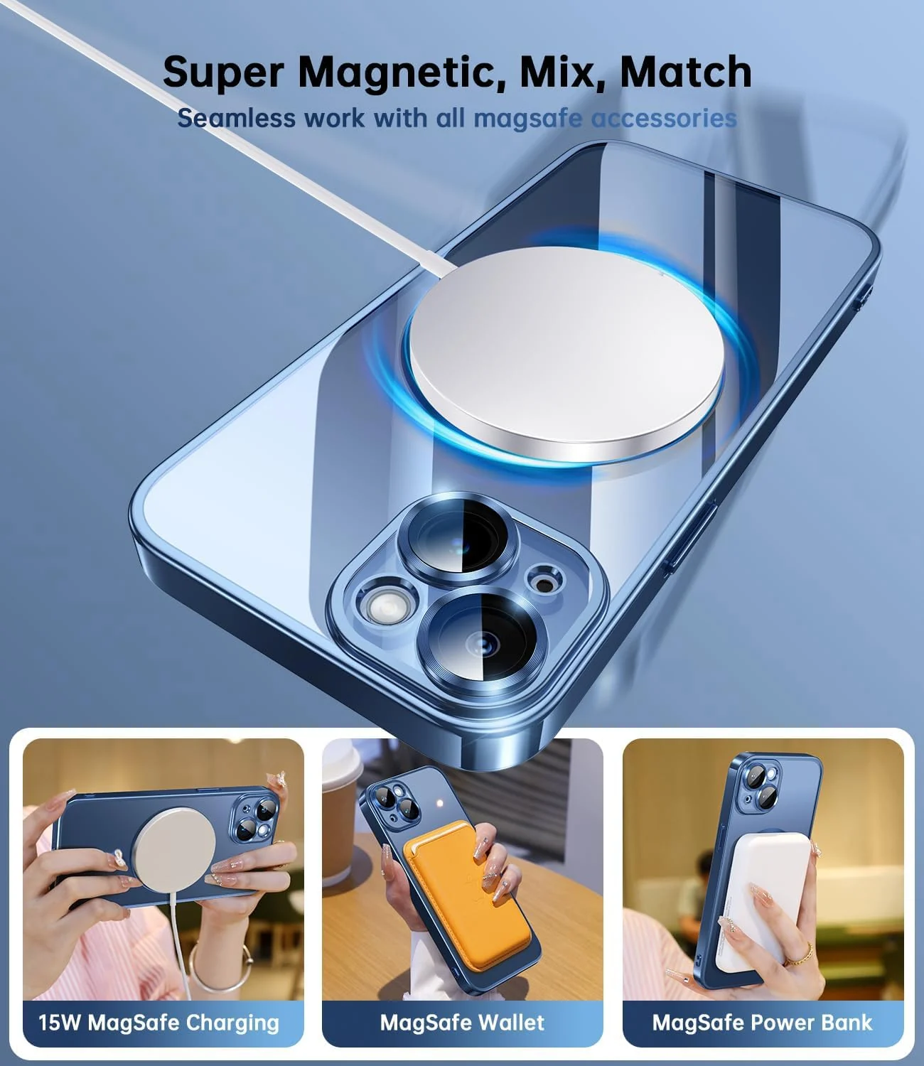 DL3 MOBILAK MagSafe Phone Case with Camera Lens Protector for Apple iPhone 13, Blue