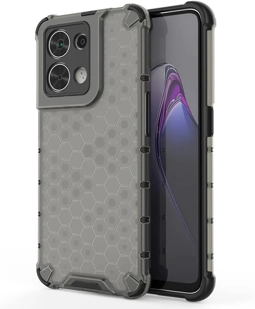 DL3 Mobilak Honeycomb Protective Case for OPPO Reno8 5G / OPPO Reno 8 5G, Shock-absorbing protection, Transparent design, Slim, lightweight profile - Black