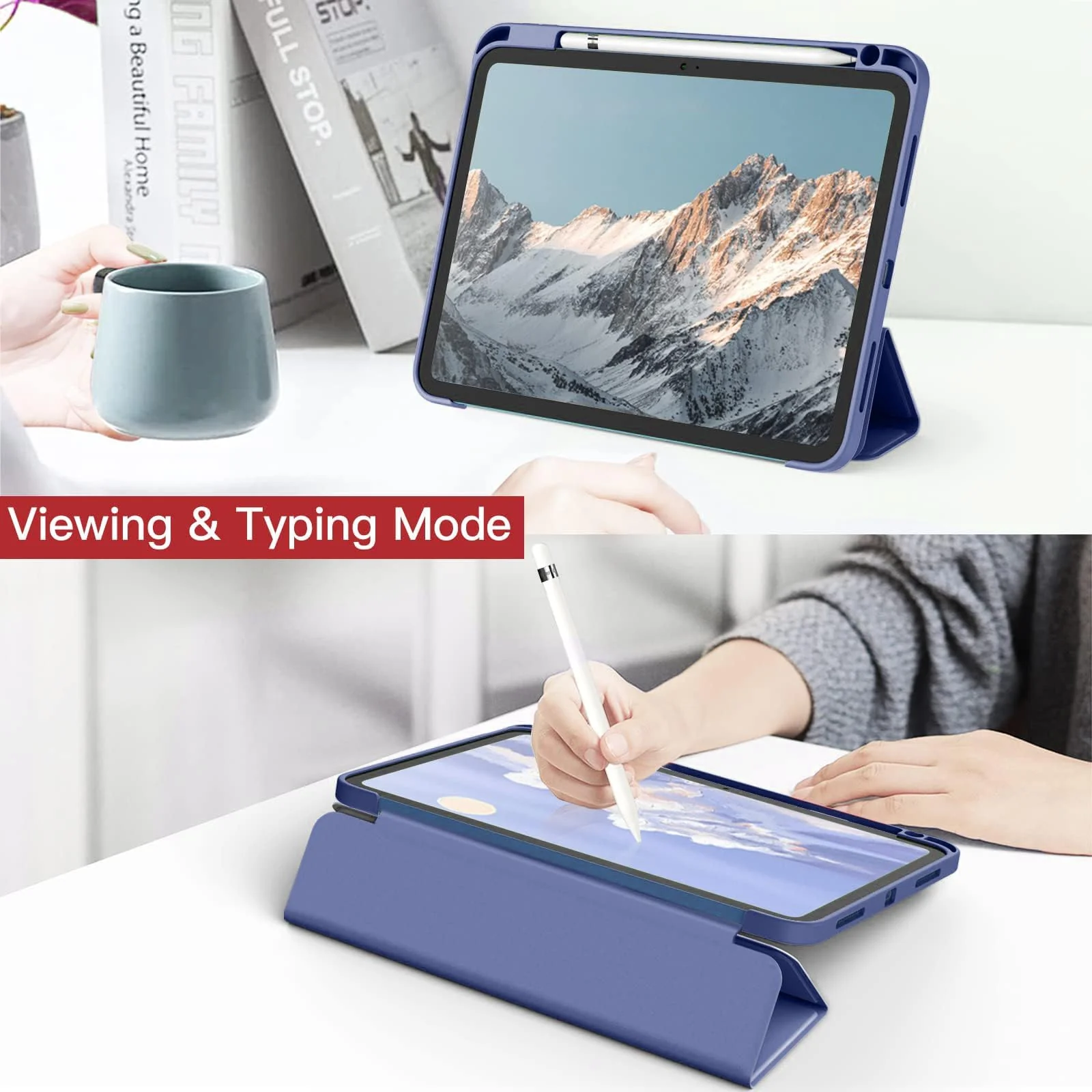 DL3 Mobilak Case Compatible with iPad (A16) 11th Generation 11 Inch (2025), iPad 10th Generation 10.9 Inch (2022), Clear Shockproof Back Cover Built-in Pencil Holder, Auto Sleep/Wake - Navy Blue