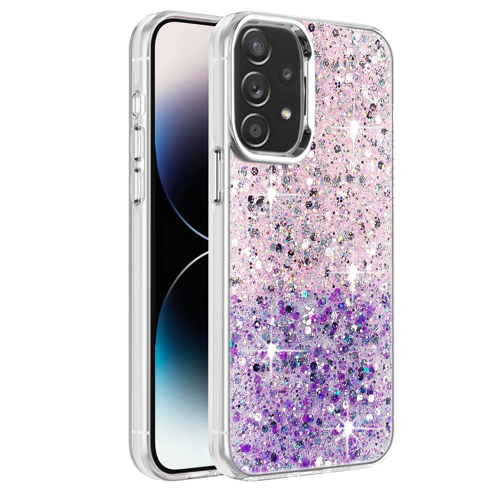 DL3 Mobilak Glitter Rhinestone Protective Case for Samsung Galaxy A72 with Shockproof Design - Pink Purple