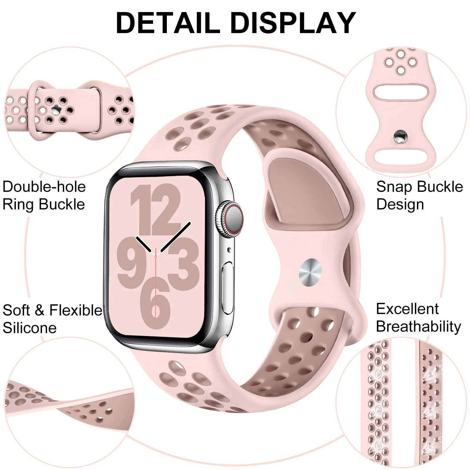 DL3 Mobilak Strap For Apple Watch Band 49mm 45mm 44mm 42mm 41mm 40mm 38mm, Breathable Silicone Wristband Strap for iWatch Ultra Series 9/8/7/6/5/4/3/2/1/SE (& Rose, 42mm/44mm/45mm/49mm) - Pink & Rose