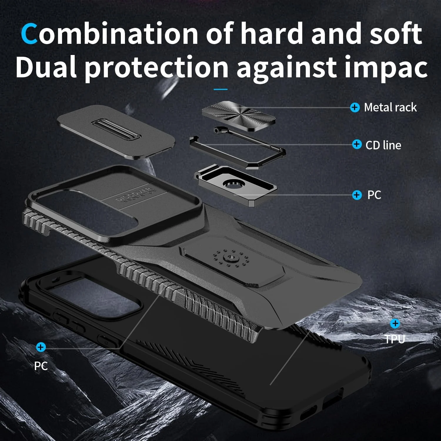 DL3 Mobilak Rugged Protective Case for Samsung Galaxy S25 FE 5G, Built-in magnetic car-mount support, Shock-absorbing protection, Built-in kickstand - Black