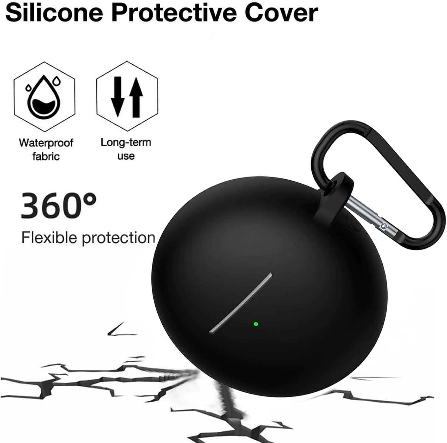 DL3 Mobilak Silicone Case Compatible with Huawei FreeBuds 7i Earbuds, Soft Silicone Protective Case Cover, Shockproof Sleeve with Carabiner For Huawei FreeBuds 7i - Black