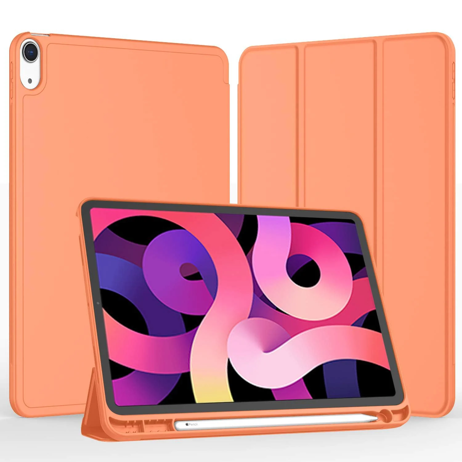 DL3 Mobilak iPad Air 11-Inch M2 (2024), iPad Air 5/4 (2022/2020 5th/4th 10.9-Inch) Case with Pencil Holder Full Body Protection + Apple 2nd Pencil Charging and Auto Wake/Sleep - Orange