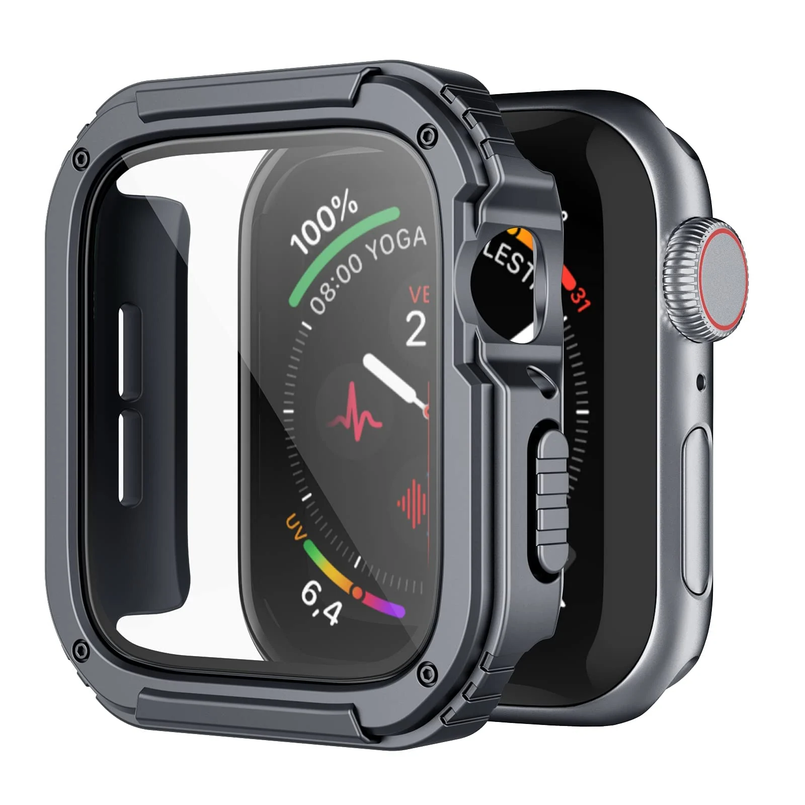 DL3 Mobilak Rugged Apple Watch Case 44mm Series SE 6/5/4 with Screen Protector, Durable Military Grade Quattro Pro Series Drop-Proof Protective Cove Full Coverage Shock-Proof Bumper (Grey)
