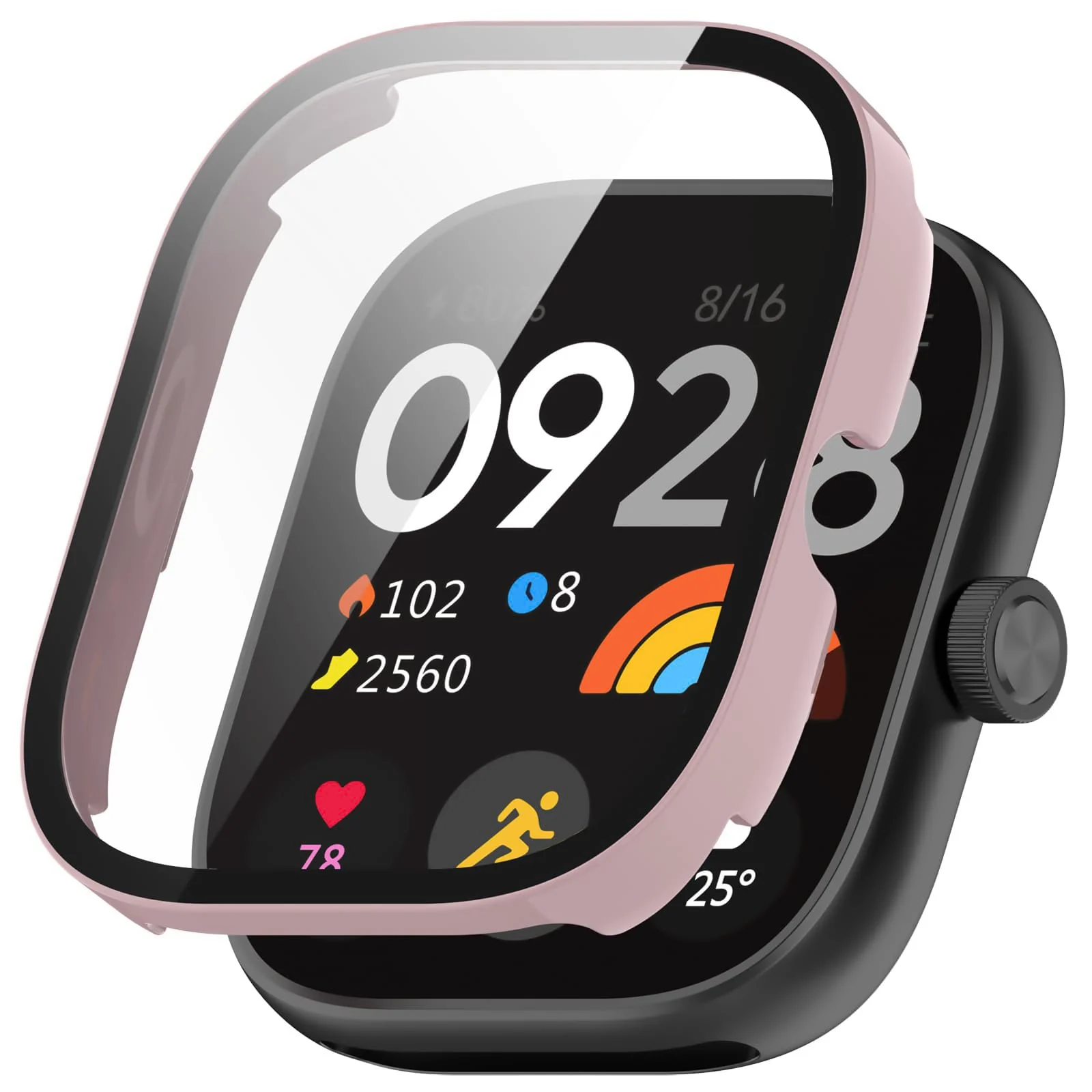 DL3 MOBILAK Full-Coverage Watch Case with Tempered Glass for Xiaomi Redmi Watch 4, Pink