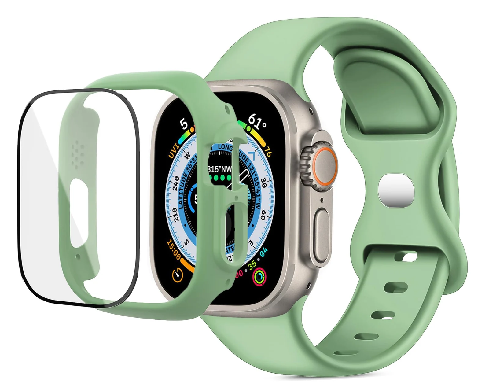 DL3 Mobilak Band with Case For Apple Watch Ultra/Ultra 2 49mm, Adjustable Silicone Sport Wristband Replacement, Strap With Cover Built-in Glass Screen Protector for iWatch Ultra 49 mm - Mint Green