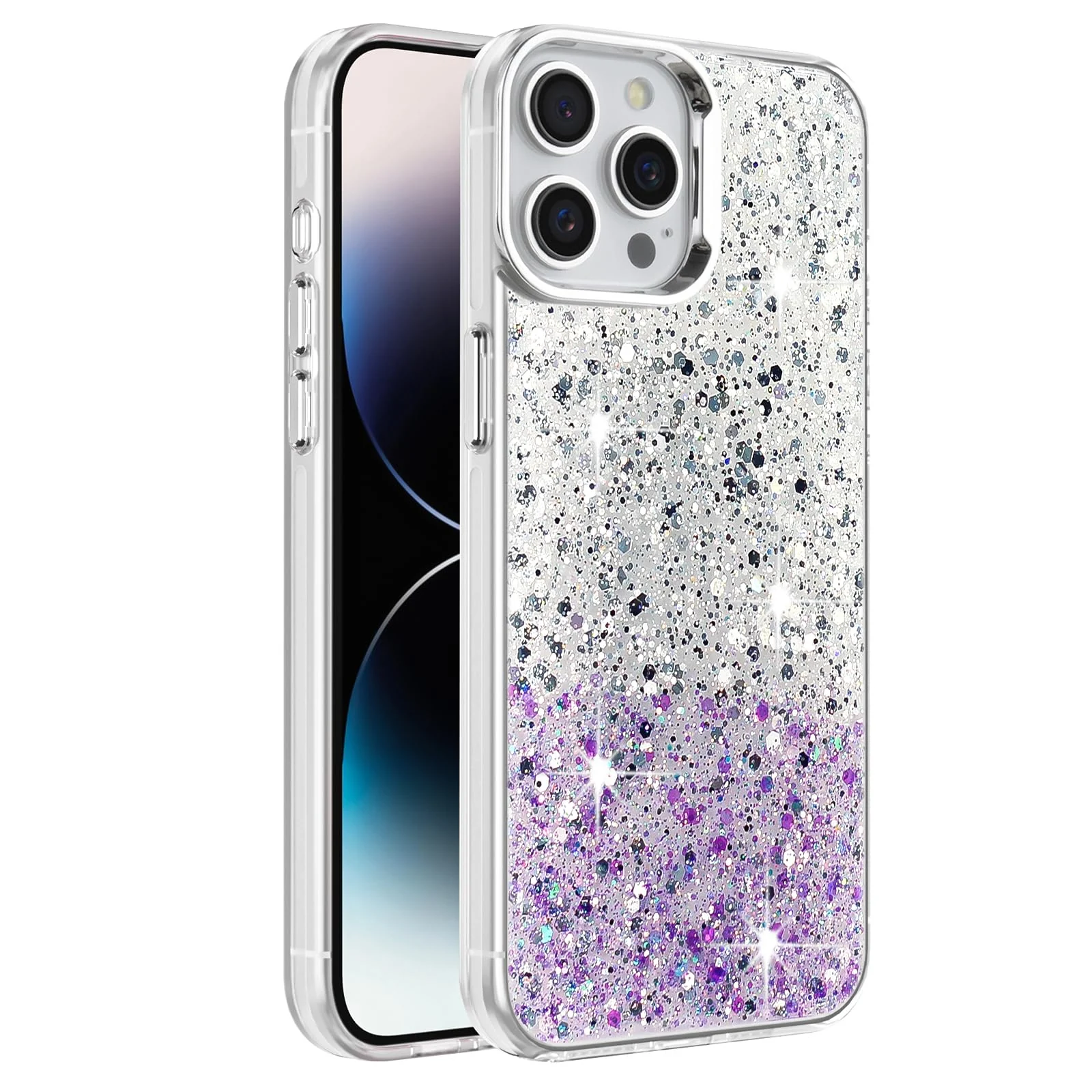 iPhone 14 Pro (6.1 Inch) Case / Clear Glitter Bling Sparkly — DL3 Mobilak Glitter Protective Case for iPhone 14 Pro (6.1 Inch), Supports wireless charging, Camera protection, Shock-absorbing protection