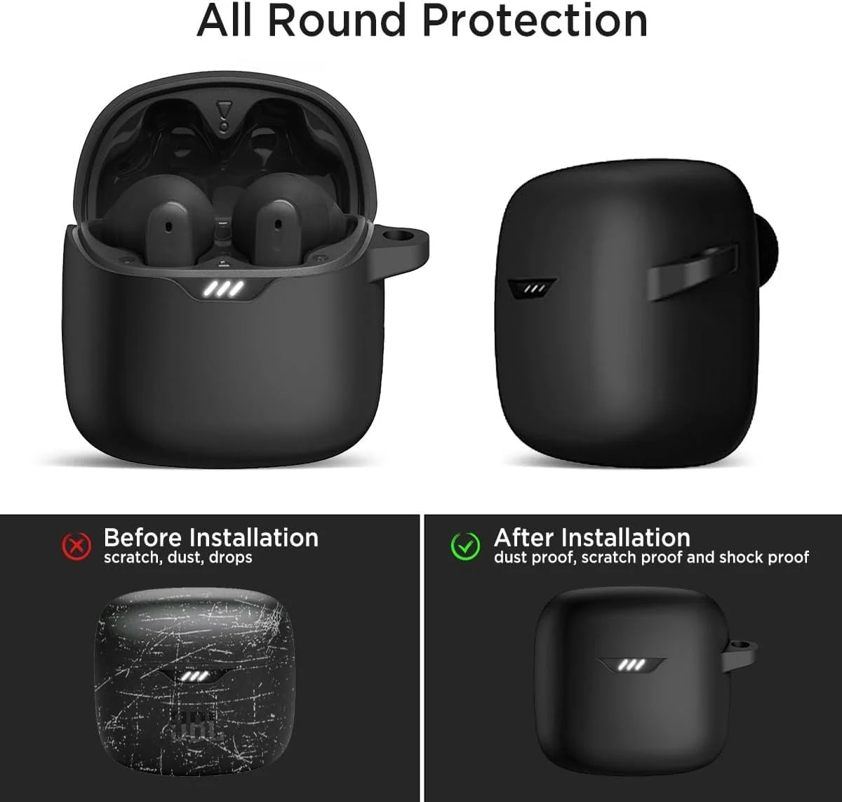 DL3 Mobilak Silicone Case Compatible with JBL Tune Flex Earbuds, Soft Silicone Protective Case Cover, Shockproof Sleeve with Carabiner For JBL Tune Flex - Black