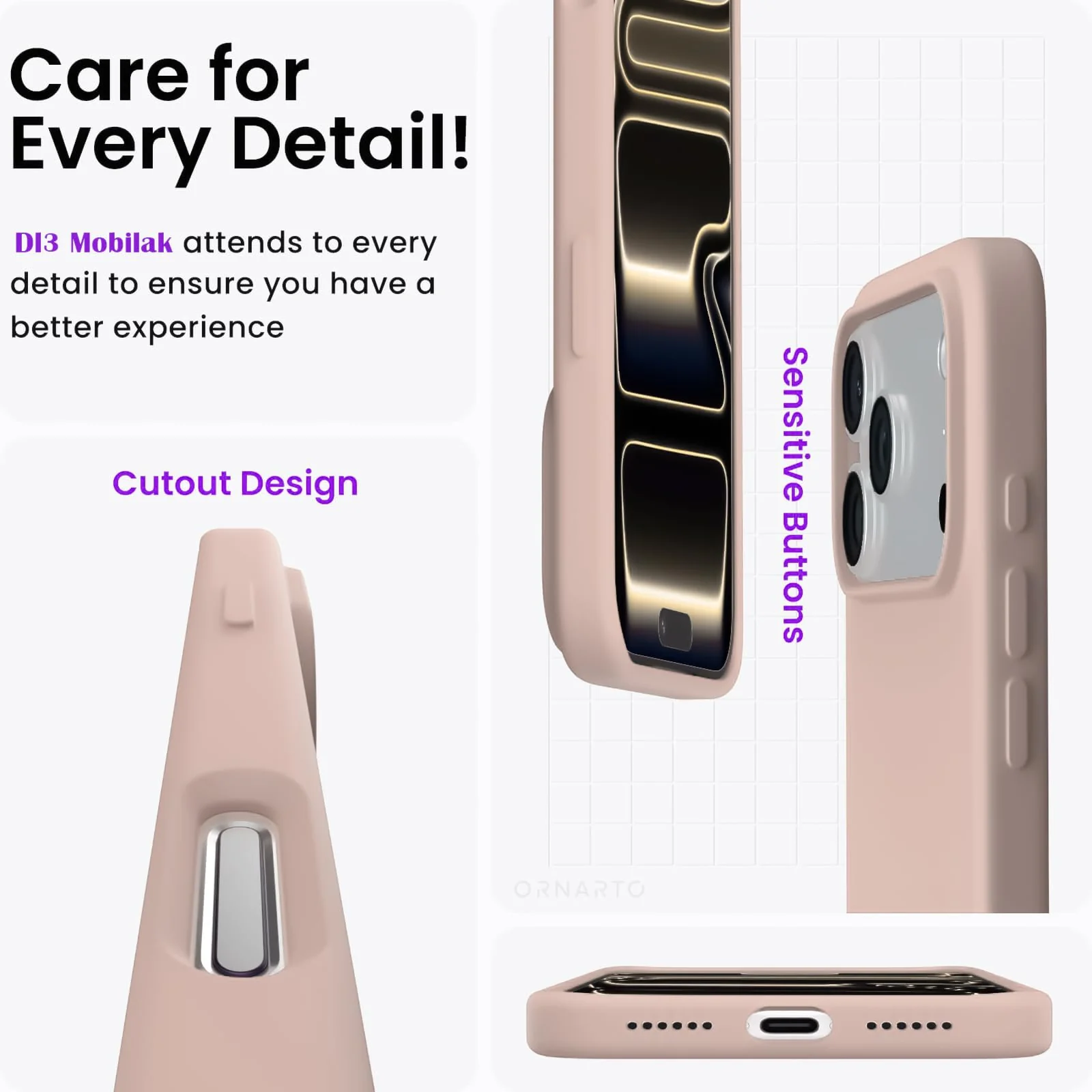 DL3 Mobilak Liquid Silicone Case for iPhone 17 Pro Max 6.9-Inch, Supports wireless charging, Shock-absorbing protection, Scratch-resistant surface - Pink Sand