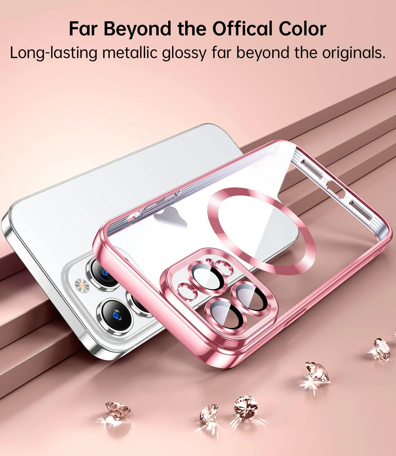 DL3 Mobilak Plated-Edge Protective Case for iPhone 12 Pro 6.1-Inch with Built-in, Supports wireless charging, Camera protection, Scratch-resistant surface - Pink