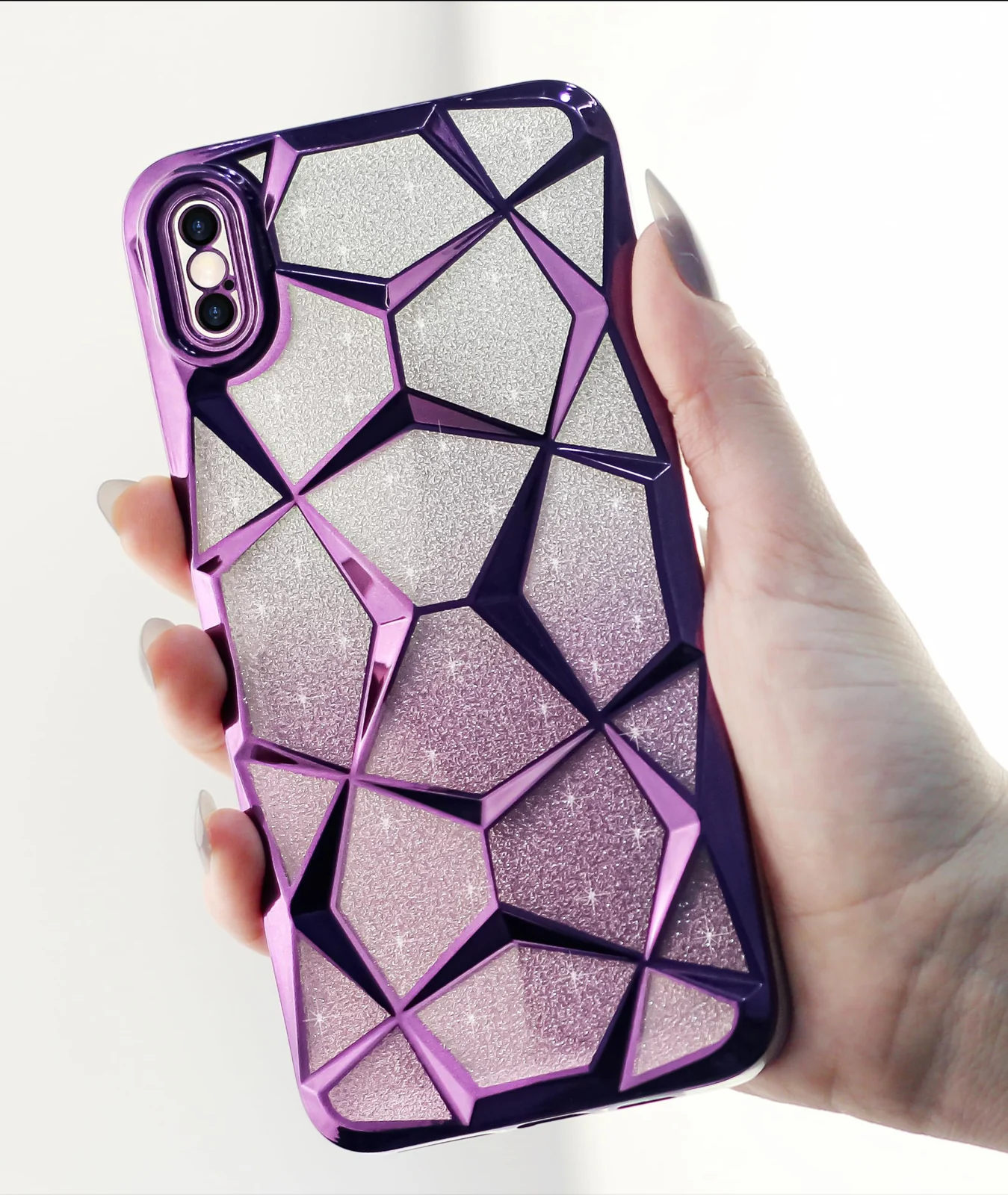 DL3 Mobilak Compatible with iPhone XS Max Case Plating Bling Gradient Glitter Clear Cover Soft TPU Silicone Cute Camera Protection Shockproof Back for Women Girls Case - Purple