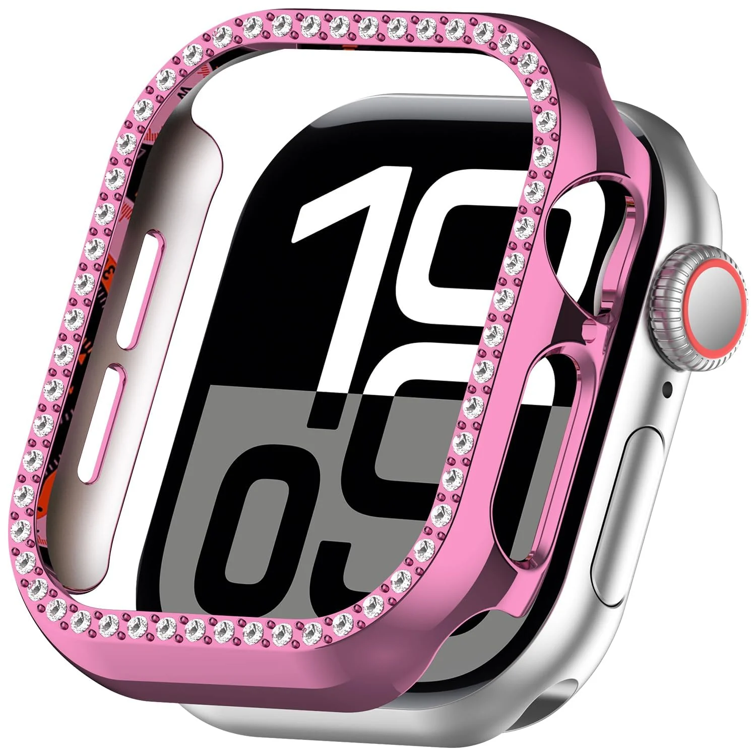 DL3 Mobilak Bling Case Without screen protector for Apple Watch Series 10 46mm, Hard PC Frame Case, Crystal Diamonds Bumper Cover for Women Girls, Slim Protective Cover for iWatch 10 46mm - Pink