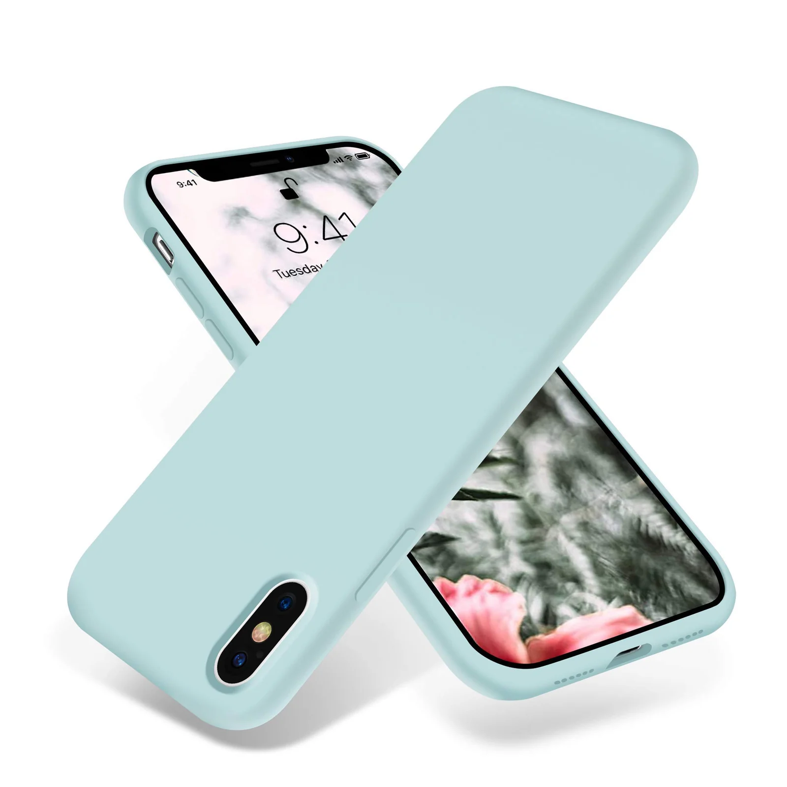 DL3 Mobilak Liquid Silicone Protective Case with Soft Microfiber Lining for iPhone XS Max - Mint Green