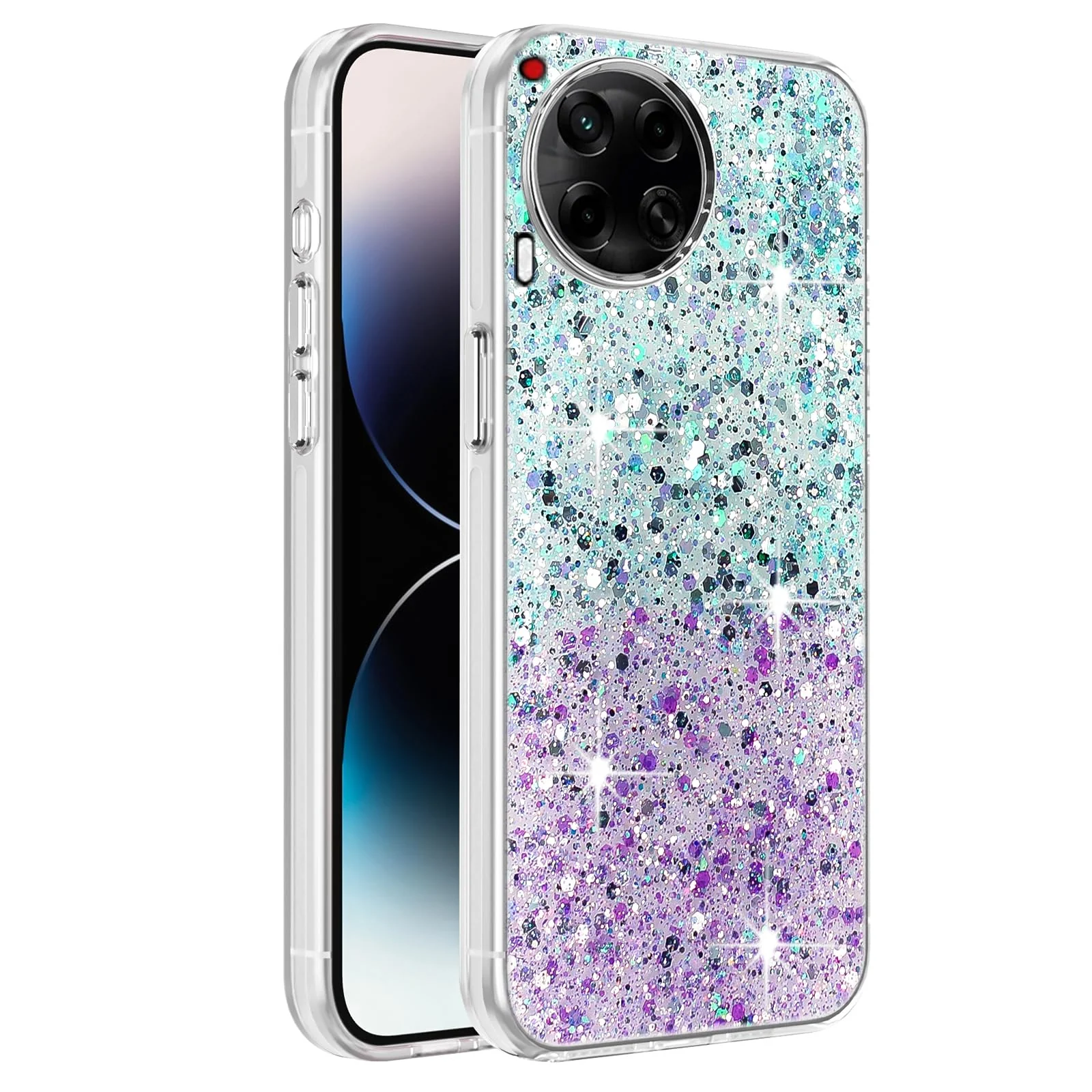 DL3 Mobilak Glitter Protective Case with Camera Protection for Tecno Camon 30 4G - Green Purple