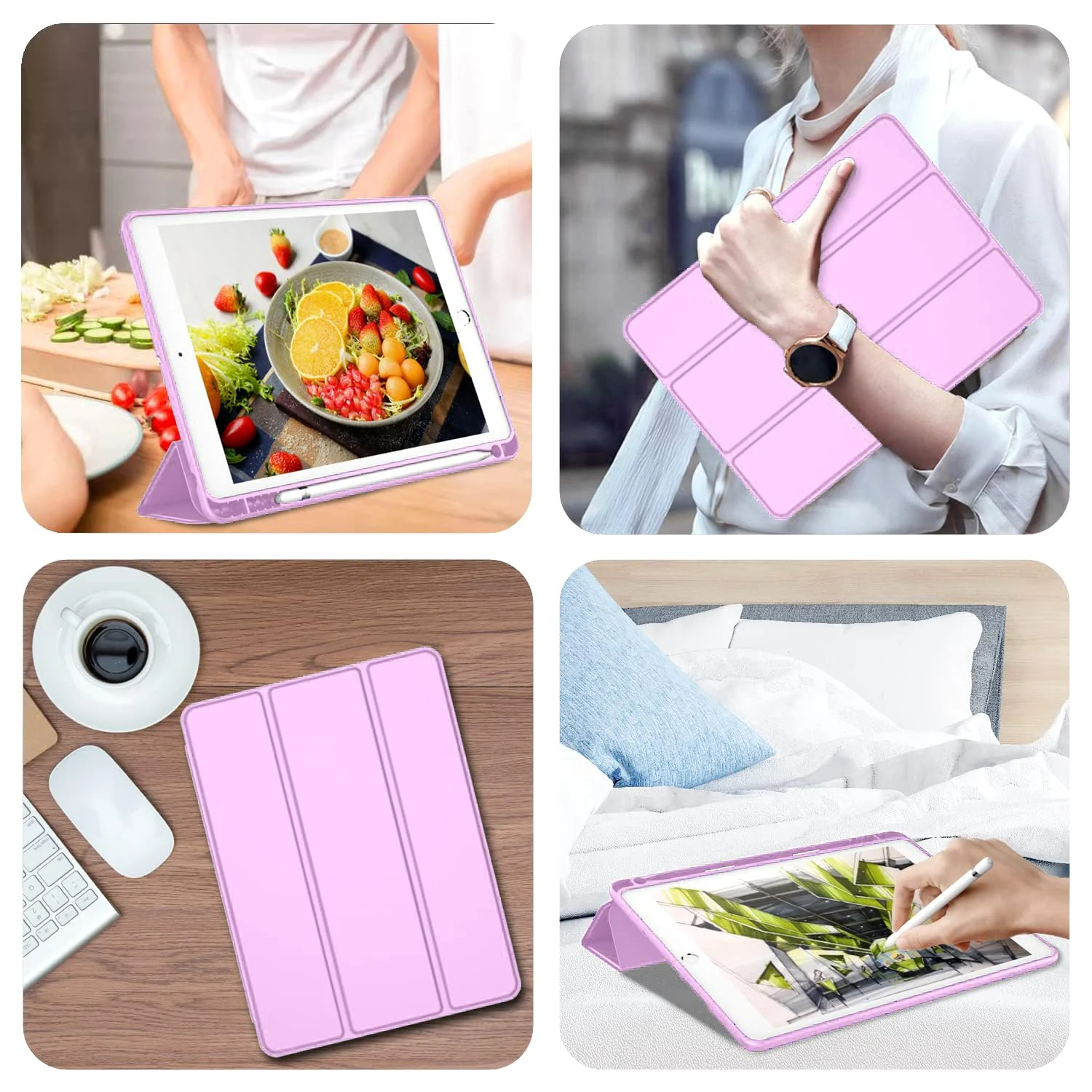 DL3 Mobilak iPad 9th/ 8th/ 7th Generation, Case for iPad 10.2-Inch 2021/2020/ 2019 with Pencil Holder, iPad 7th Gen 2019 Case with Soft Silicone Back, Auto Wake/Sleep Cover - Pastel Violet