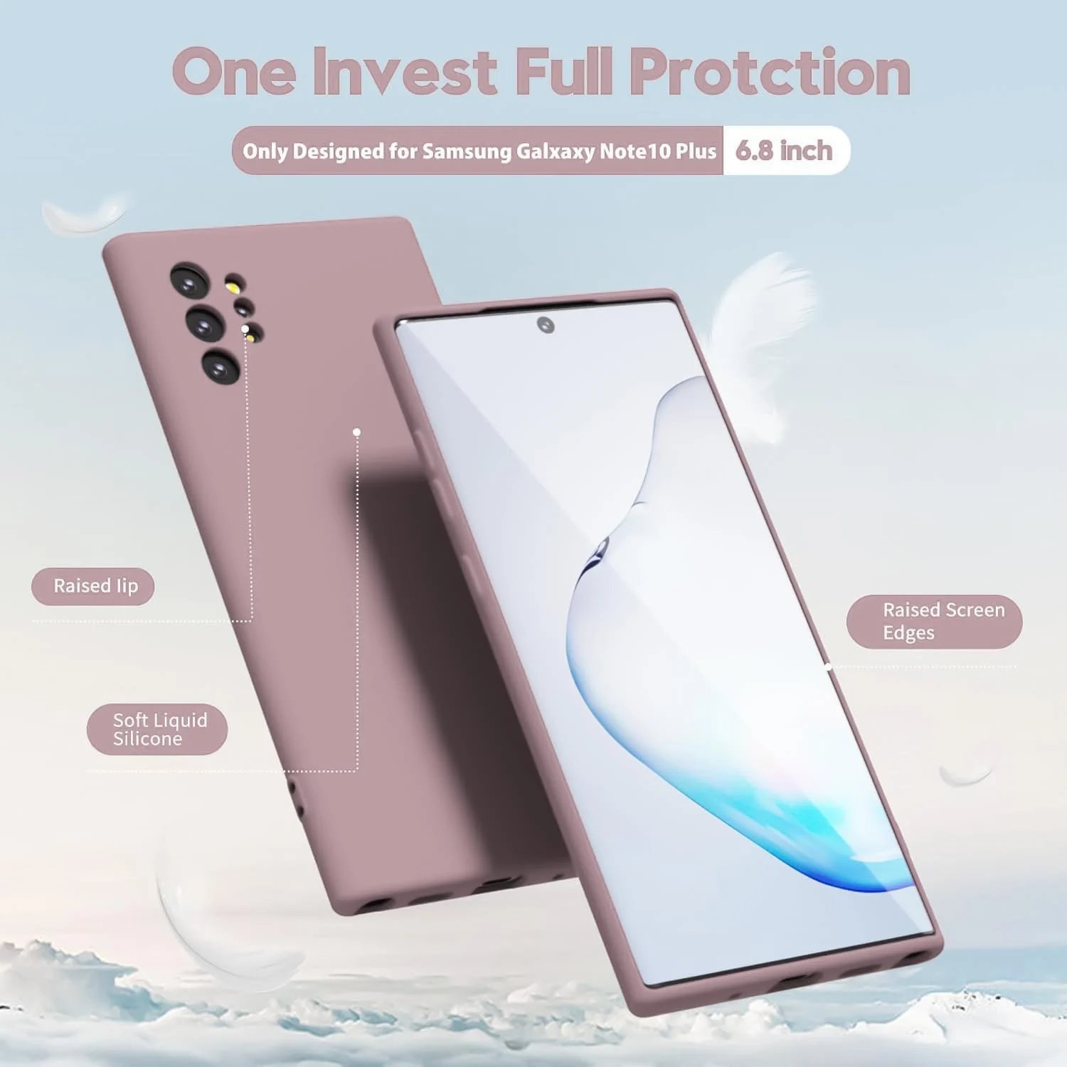 DL3 Mobilak Liquid Silicone Protective Case for Samsung Galaxy Note10 Plus with Microfiber Lining and Shockproof Design - Cashmere
