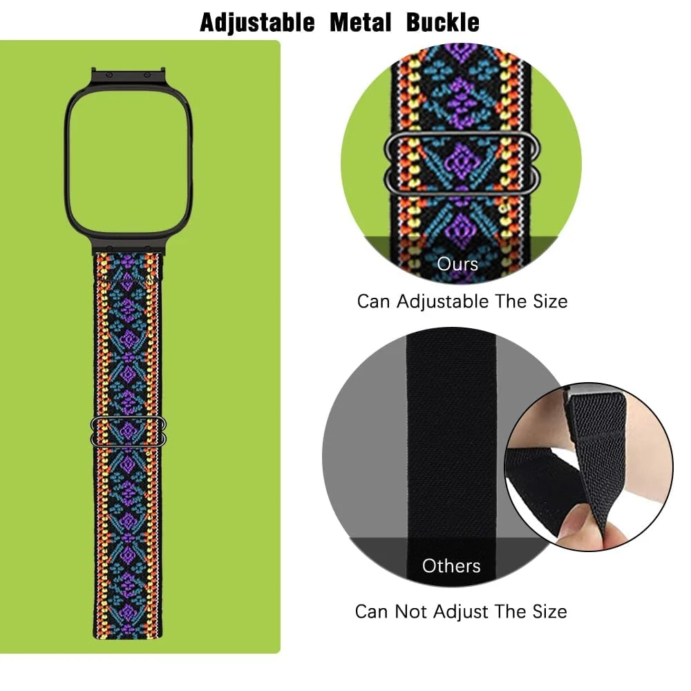 DL3 Mobilak Nylon Strap For Xiaomi Redmi Watch 3 Active/Redmi Watch 3 Lite, Soft Elastic Nylon Straps, Adjustable Stretchy Sports Replacement Bracelets Wristbands for Women Men - Bohemia Blue