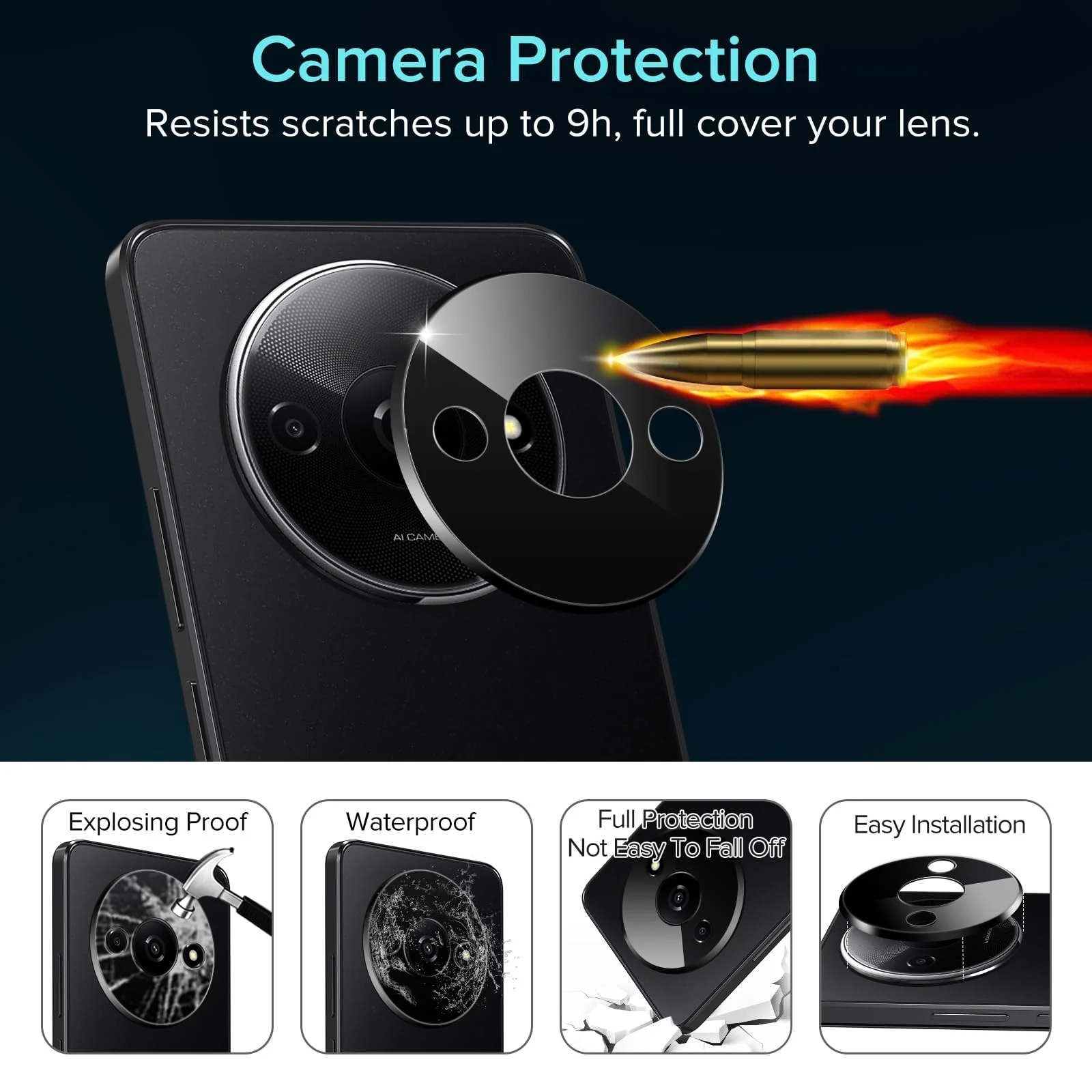 DL3 Mobilak Xiaomi Redmi A3 Camera Lens Protector Tempered Glass Screen Protector HD [Full Coverage][Anti-Scratch] Drop Protection Ultra Clear/Thin Lens Case - Black