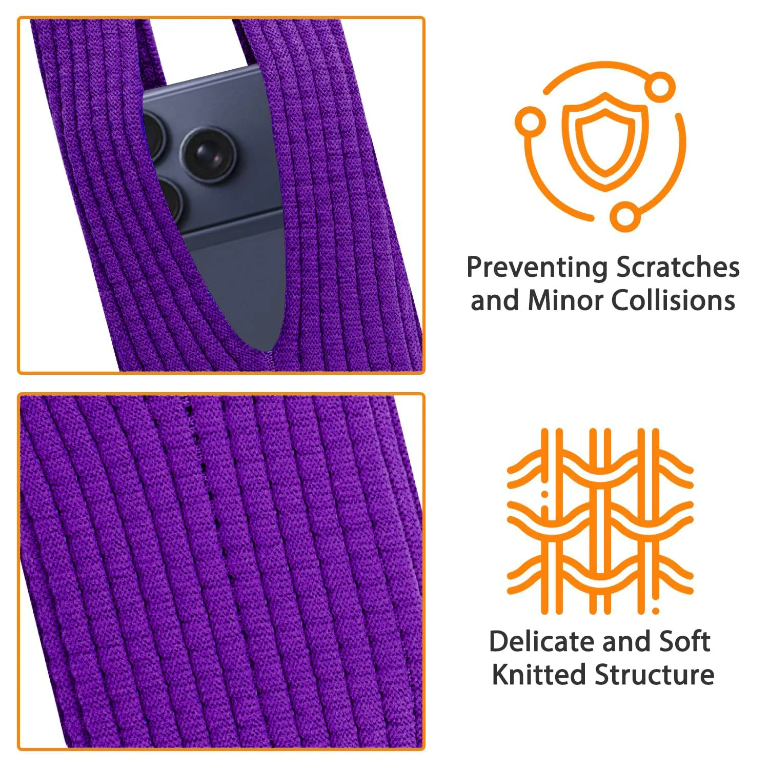 DL3 Mobilak Phone Pocket Lanyard Crossbody Strap 80cm, Universal Stretch Knit Mobile Holder Pouch, Hands-Free Shoulder Phone Bag for iPhone & All Smartphones, Lightweight Minimalist Design - Purple
