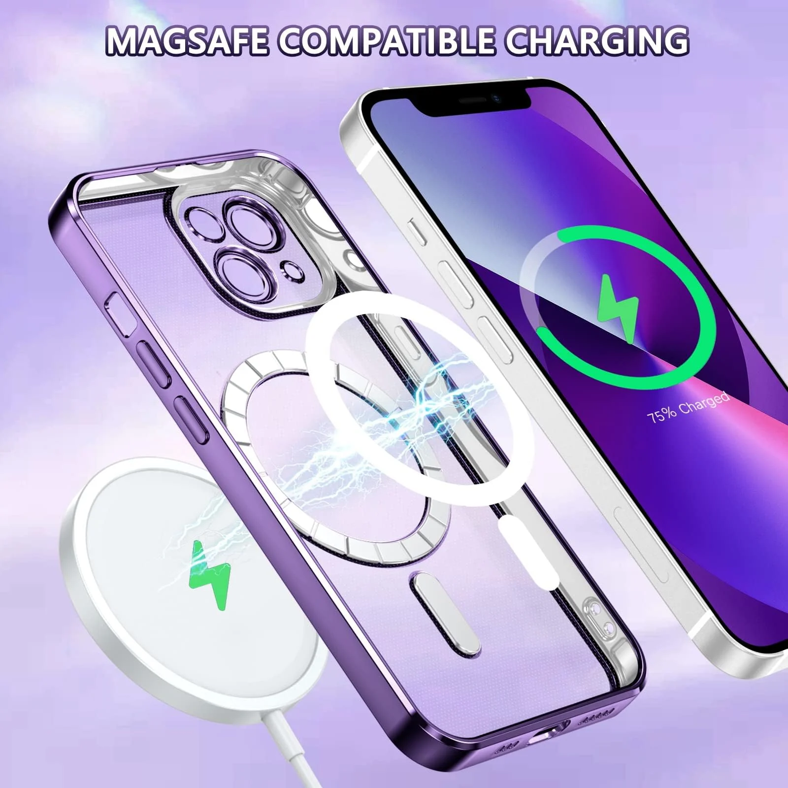 DL3 Mobilak Clear TPU Case for iPhone 13 (6.1 Inch) Compatible with, Compatible with MagSafe accessories, Supports wireless charging, Camera protection - Deep Purple
