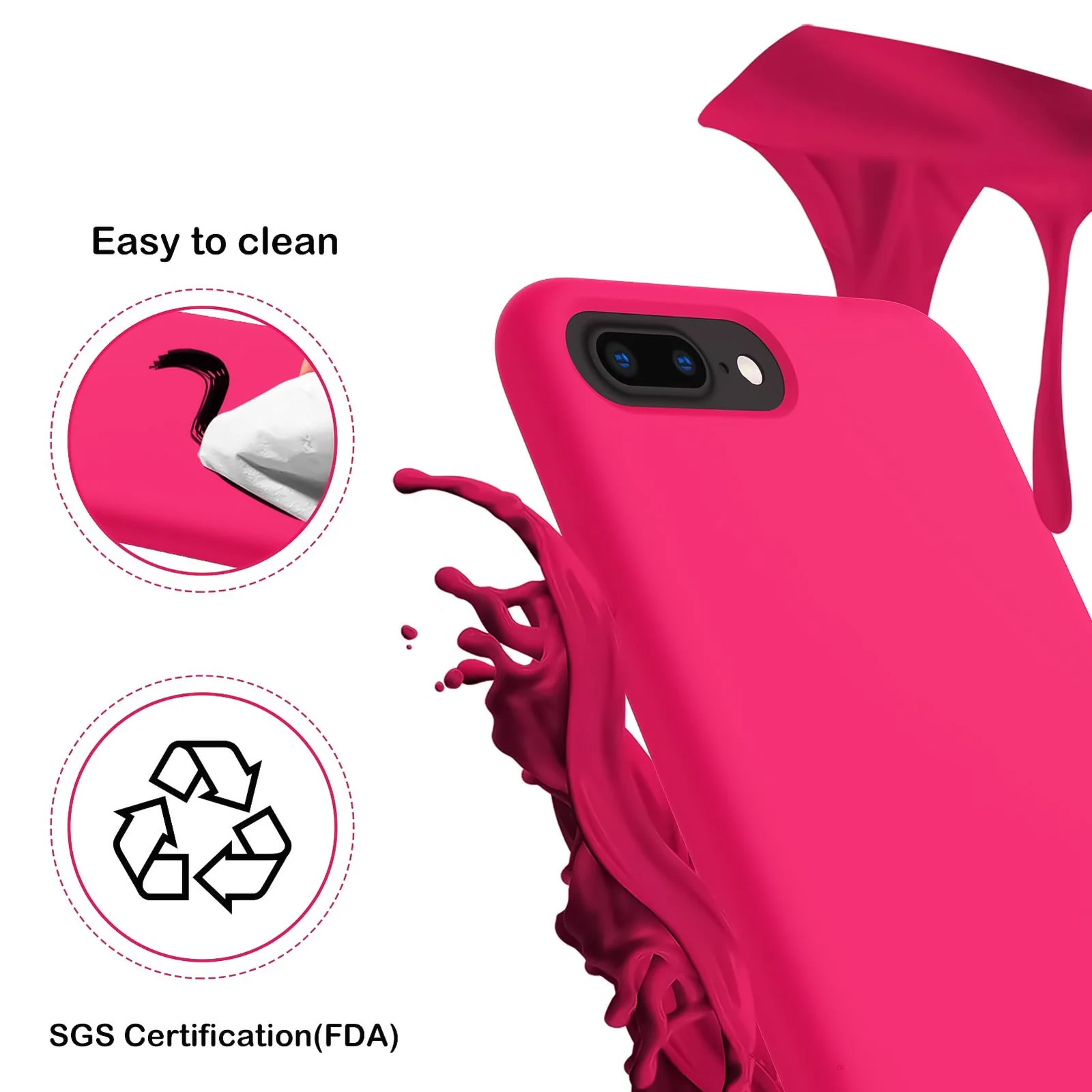 DL3 Mobilak Compatible with iPhone 7 Plus/iPhone 8 Plus Case, Liquid Silicone Case, Full Body Protective Cover, Shockproof, Slim Phone Case, Anti-Scratch Soft Microfiber Lining - Neon Pink