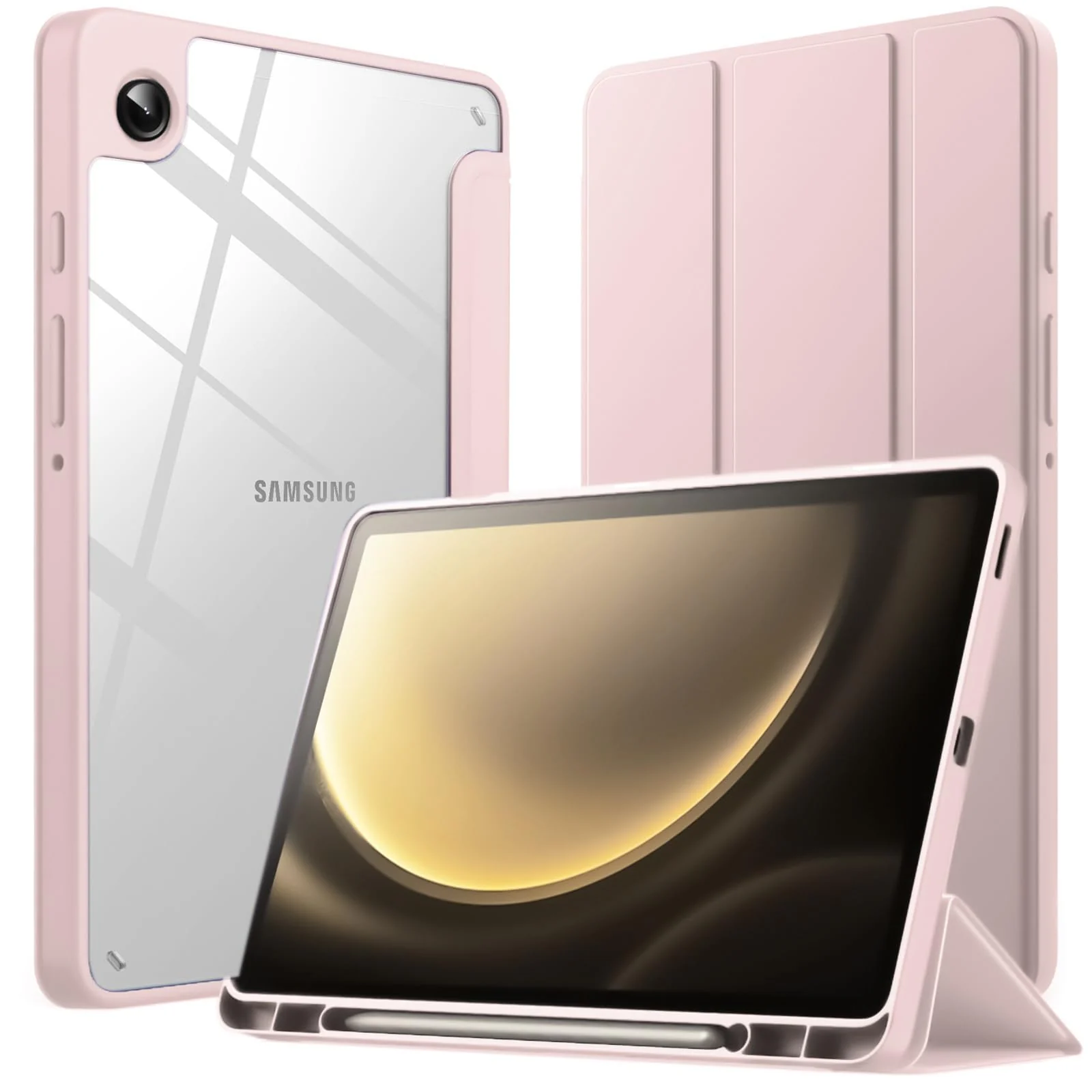 DL3 Mobilak Samsung Galaxy Tab A9+/ A9 Plus Case 11 inch 2023 (SM-X210/X216/X218) with Pen Holder, Soft TPU Back Trifold Stand Protective Smart Cover Flip, Auto Wake&Sleep - Pink