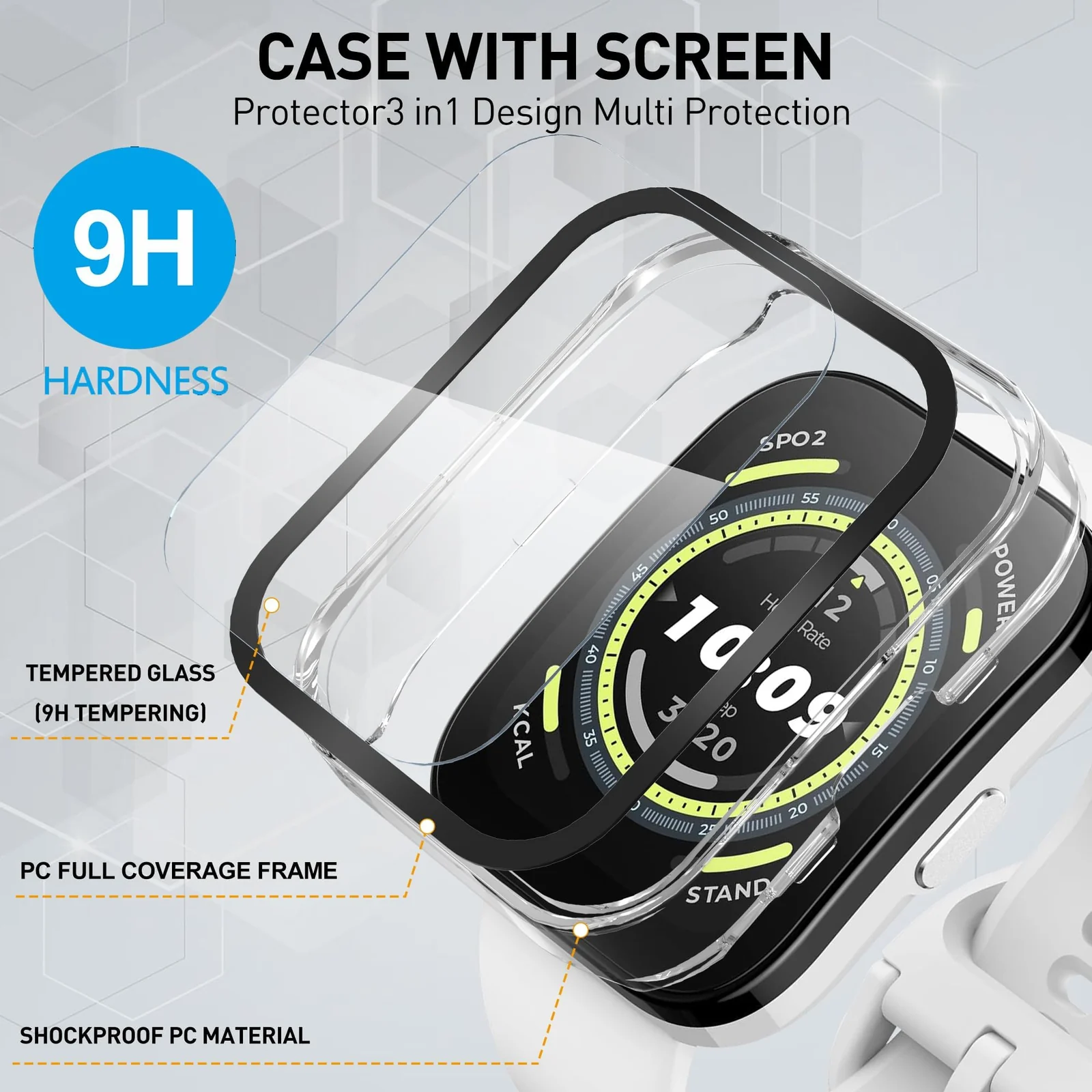 DL3 Mobilak Case with Screen Protector for Amazfit Bip 5, Bumper Full Coverage Hard PC Overall Protective Cover, Built-in Tempered Glass Film High Sensitivity For Amazfit Bip 5 (A2215) - Clear